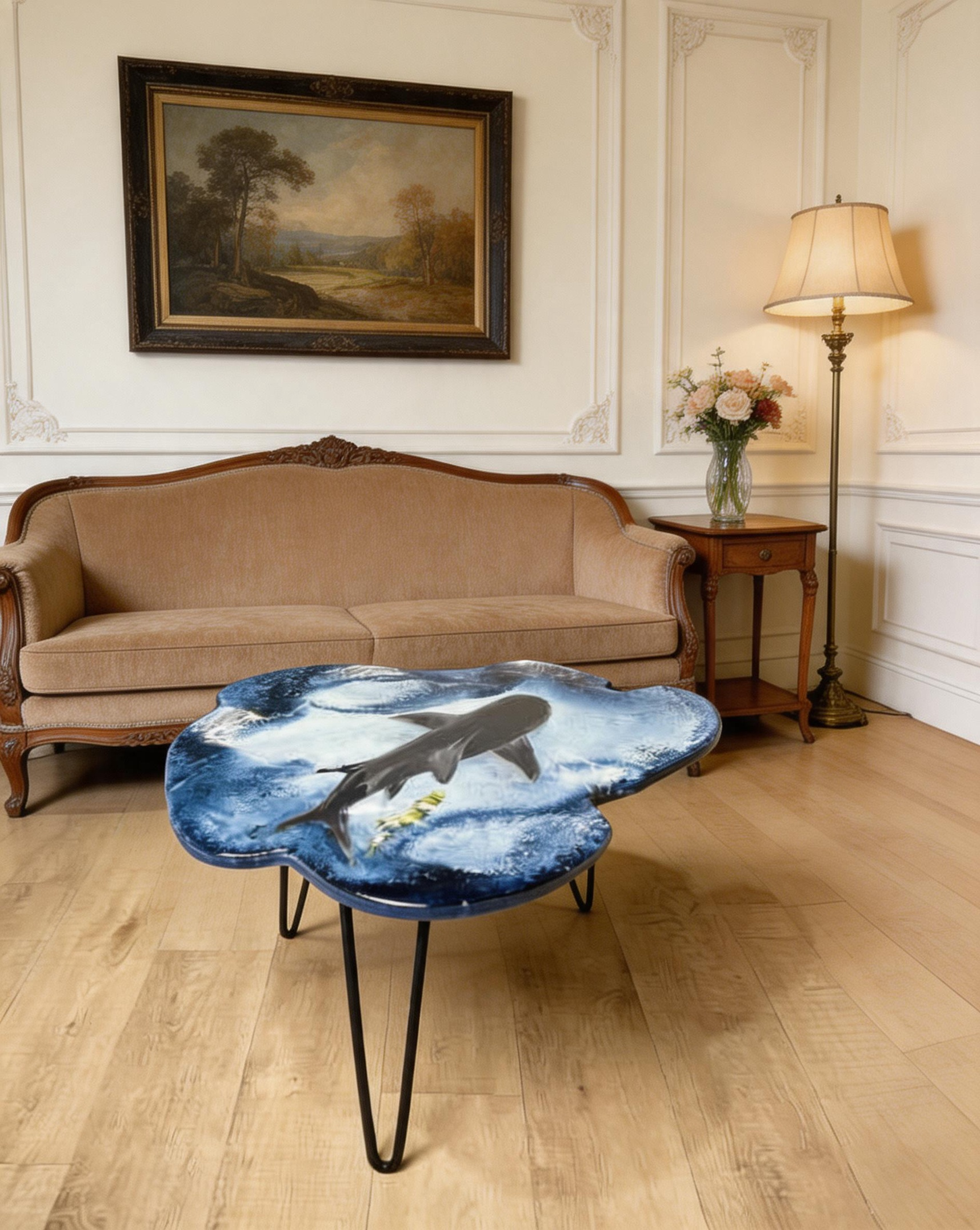Epoxy coffee table with dolphin