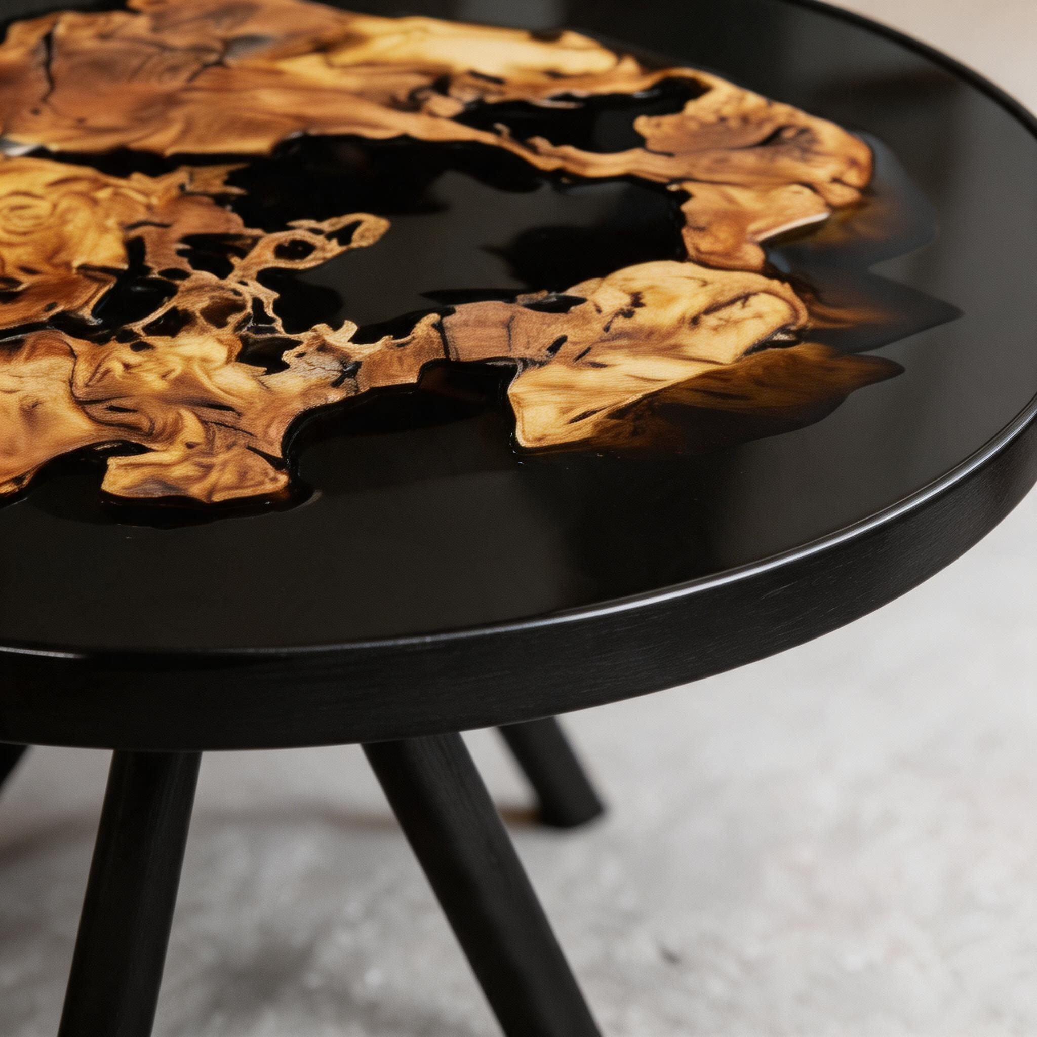 Round Wood Table With Clear Epoxy
