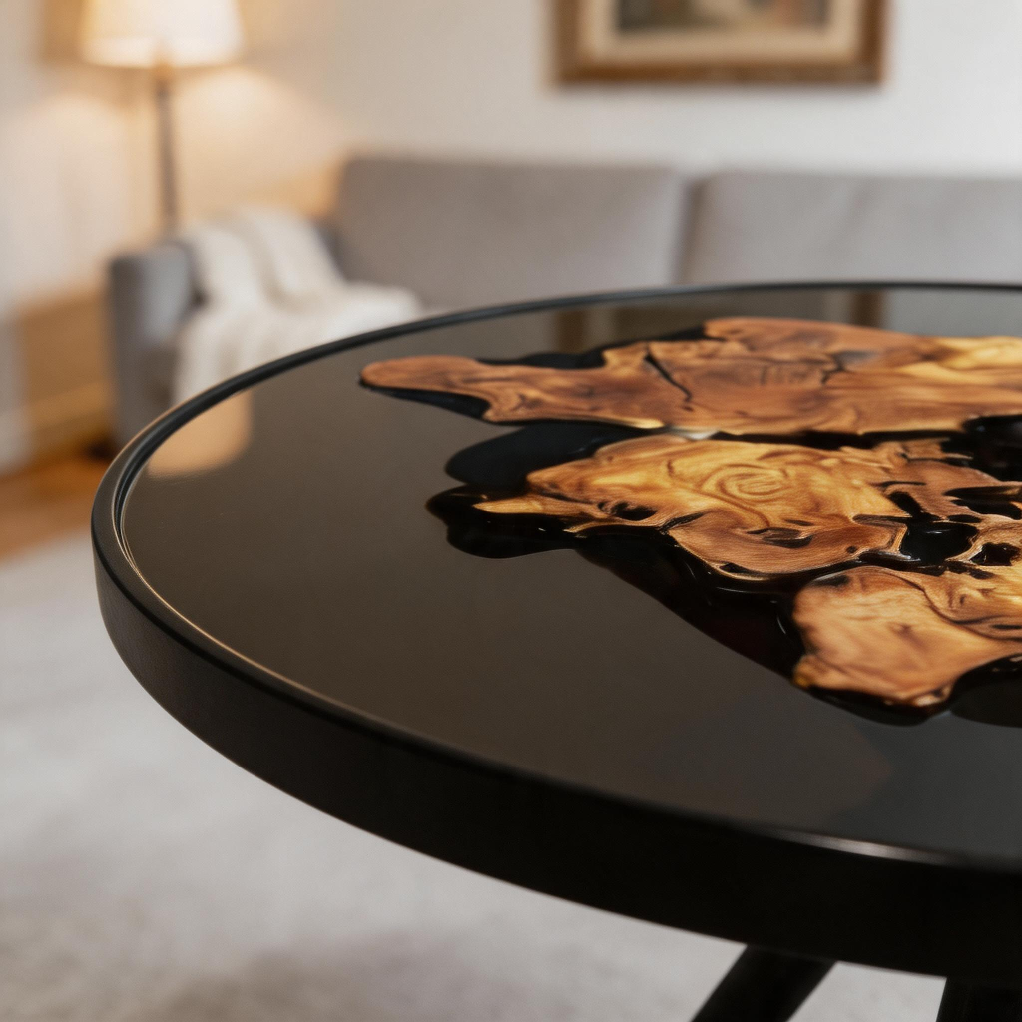 Round Wood Table With Clear Epoxy