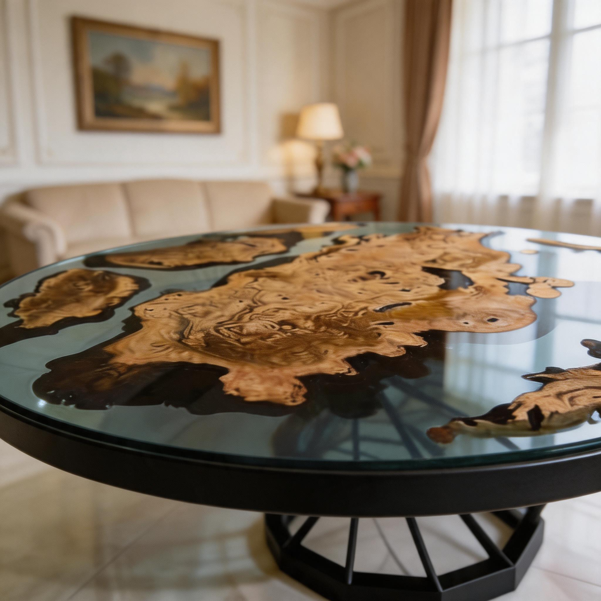 Round Wood Table With Clear Epoxy
