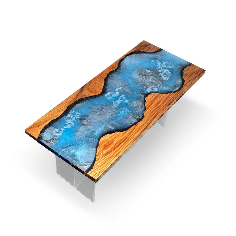 Walnut Wood Blue Lagoon Epoxy Resin Coffee Table 30“W x 71"L Thickness 4"