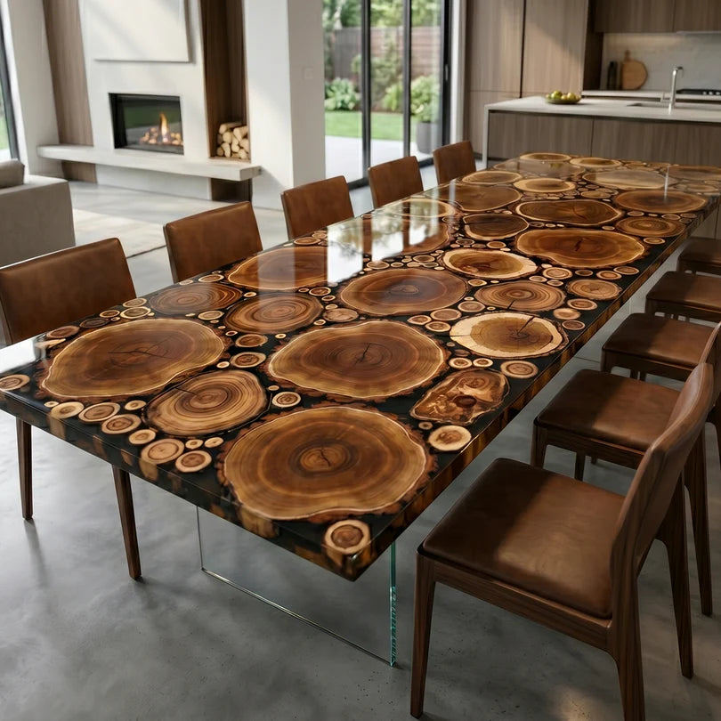 Locust Wood Rectangle Epoxy Resin Dining Table 40"W x 84"L