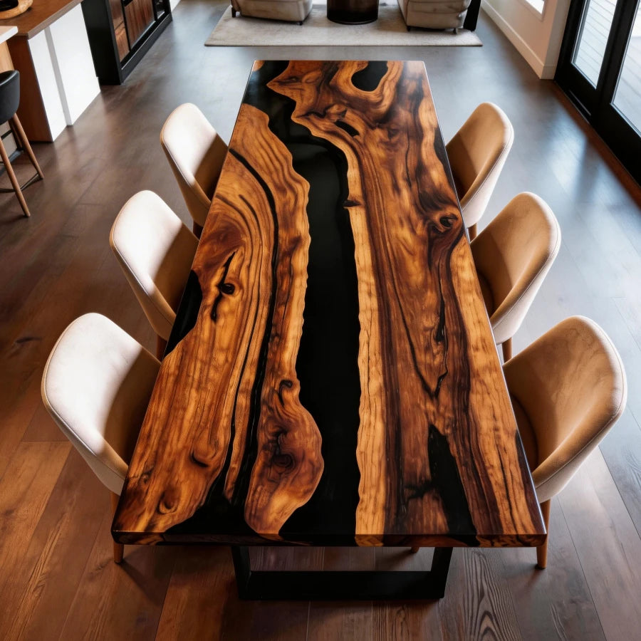 Premium Deep Tone Custom Black Walnut Blue Epoxy River Dining Table image 3