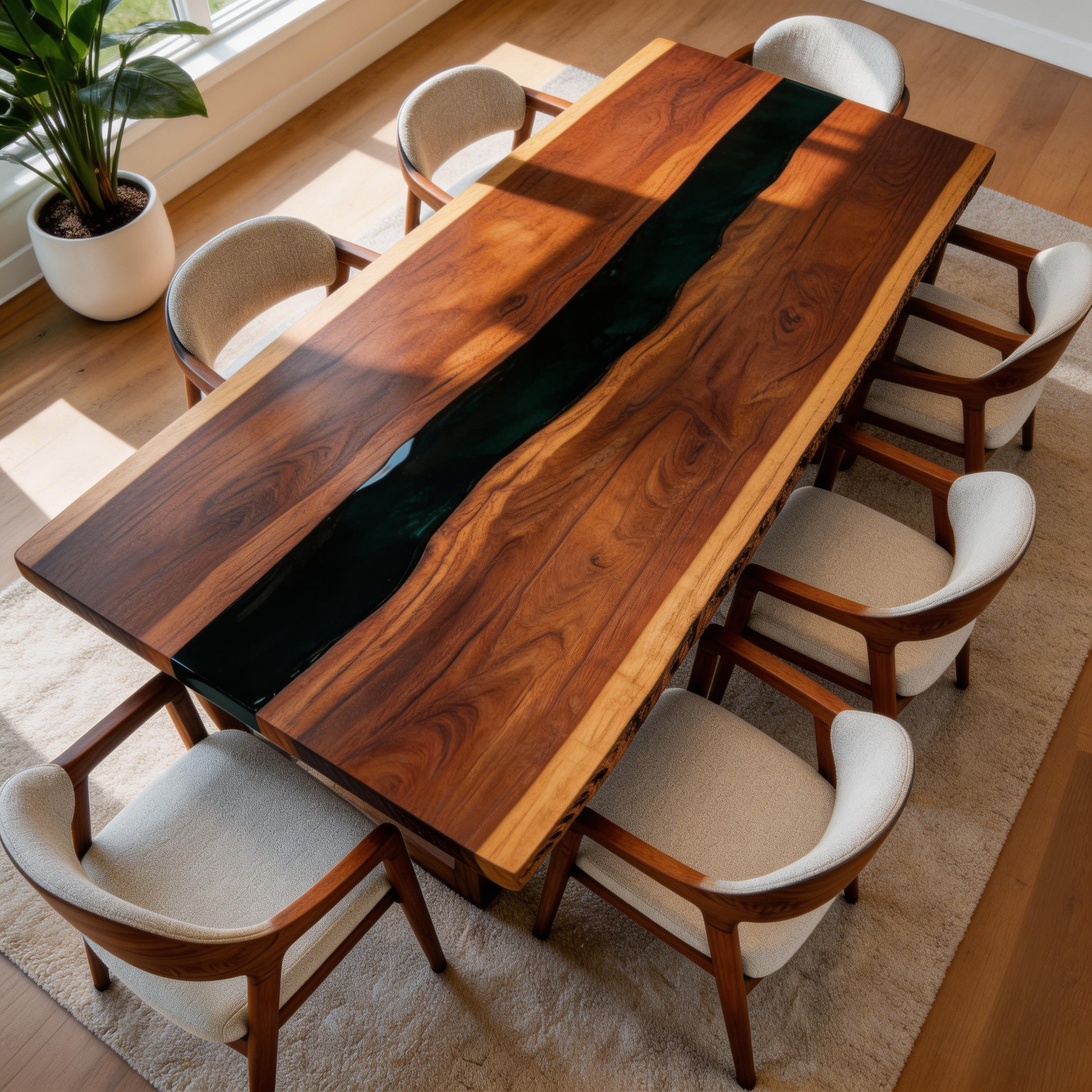 Custom Premium Rectangular Black Walnut Black Epoxy River Dining Table image 3
