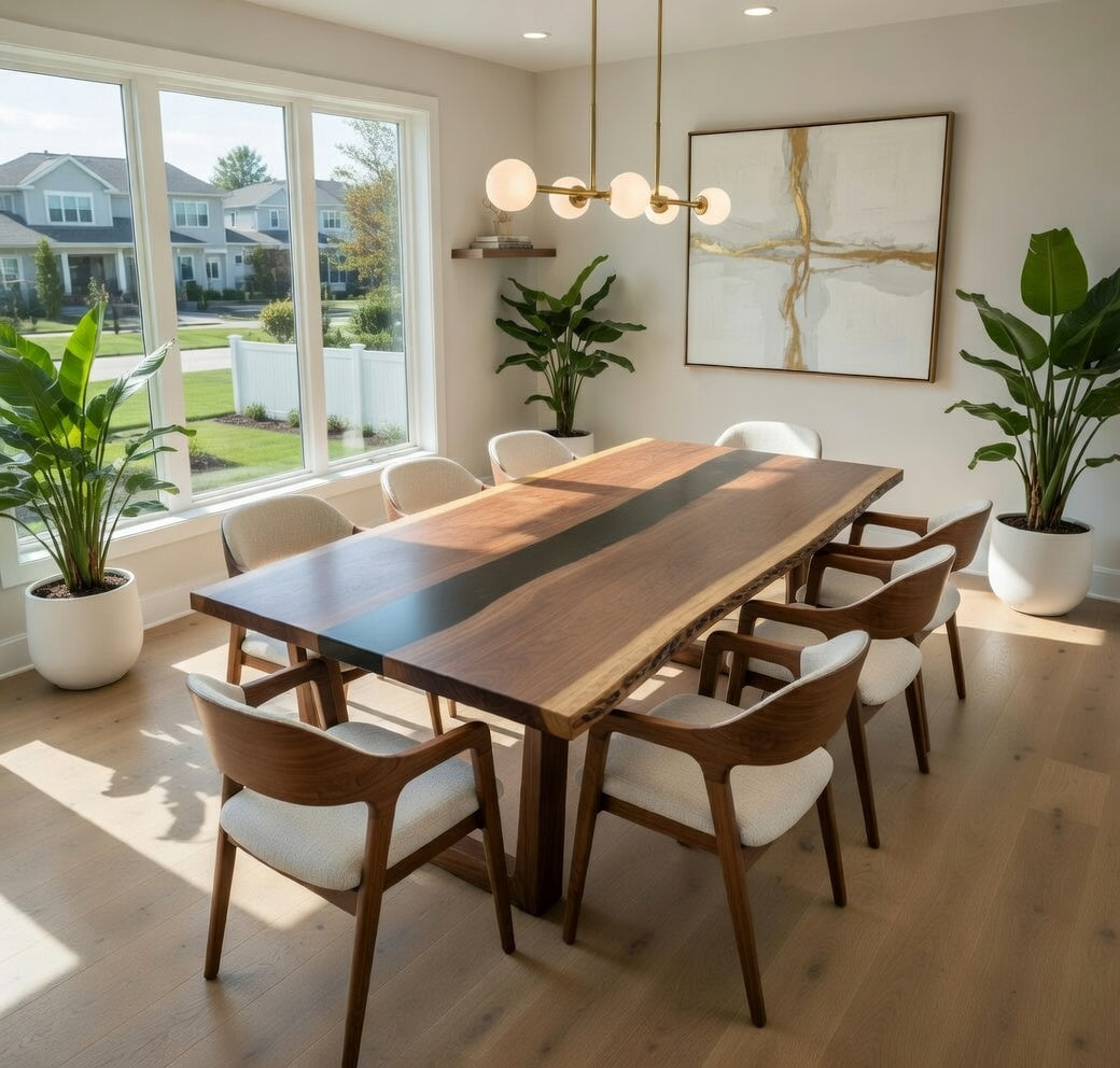 Custom Premium Rectangular Black Walnut Black Epoxy River Dining Table image 2