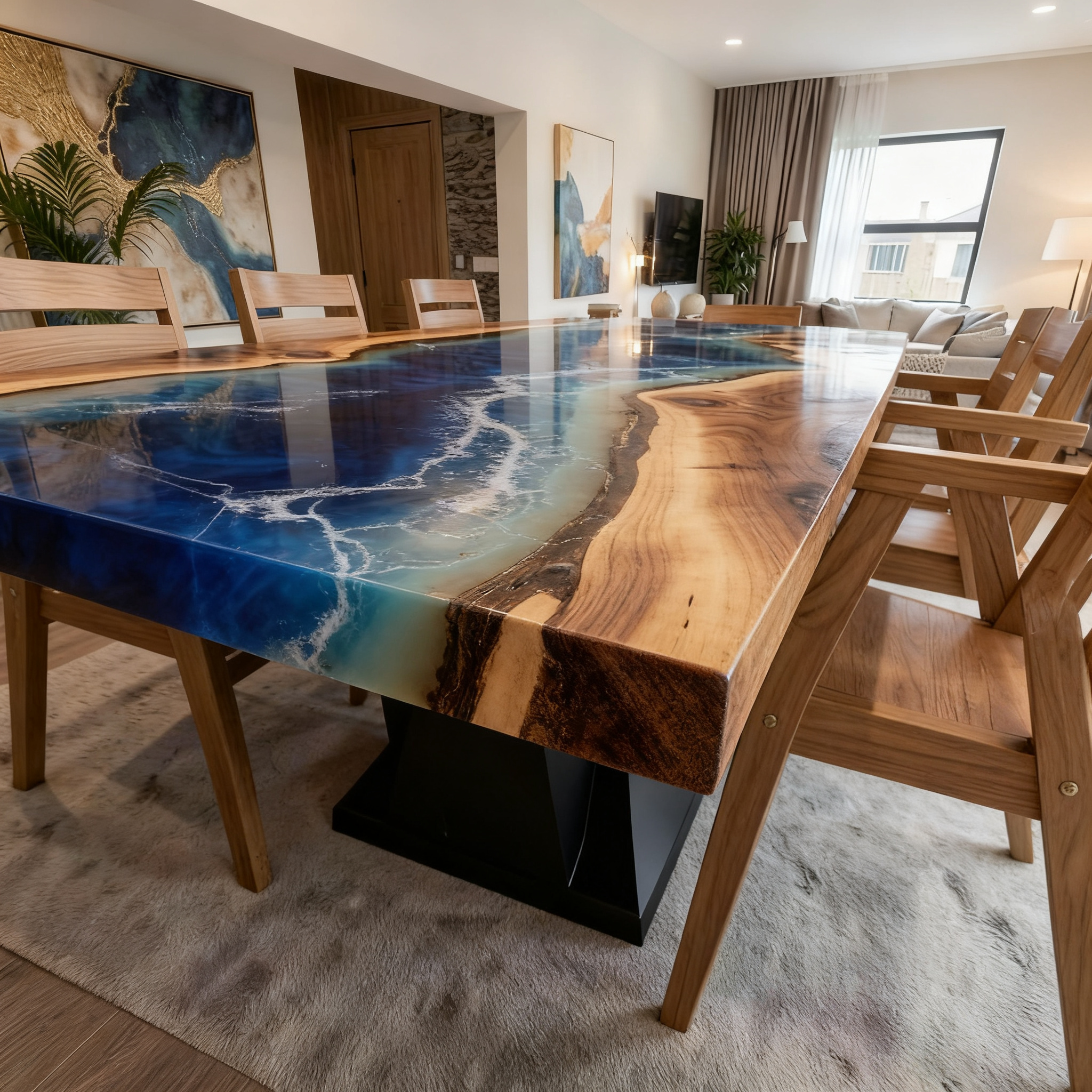 Custom Professional South American Walnut Deep Sea Resin Dining Table image 3