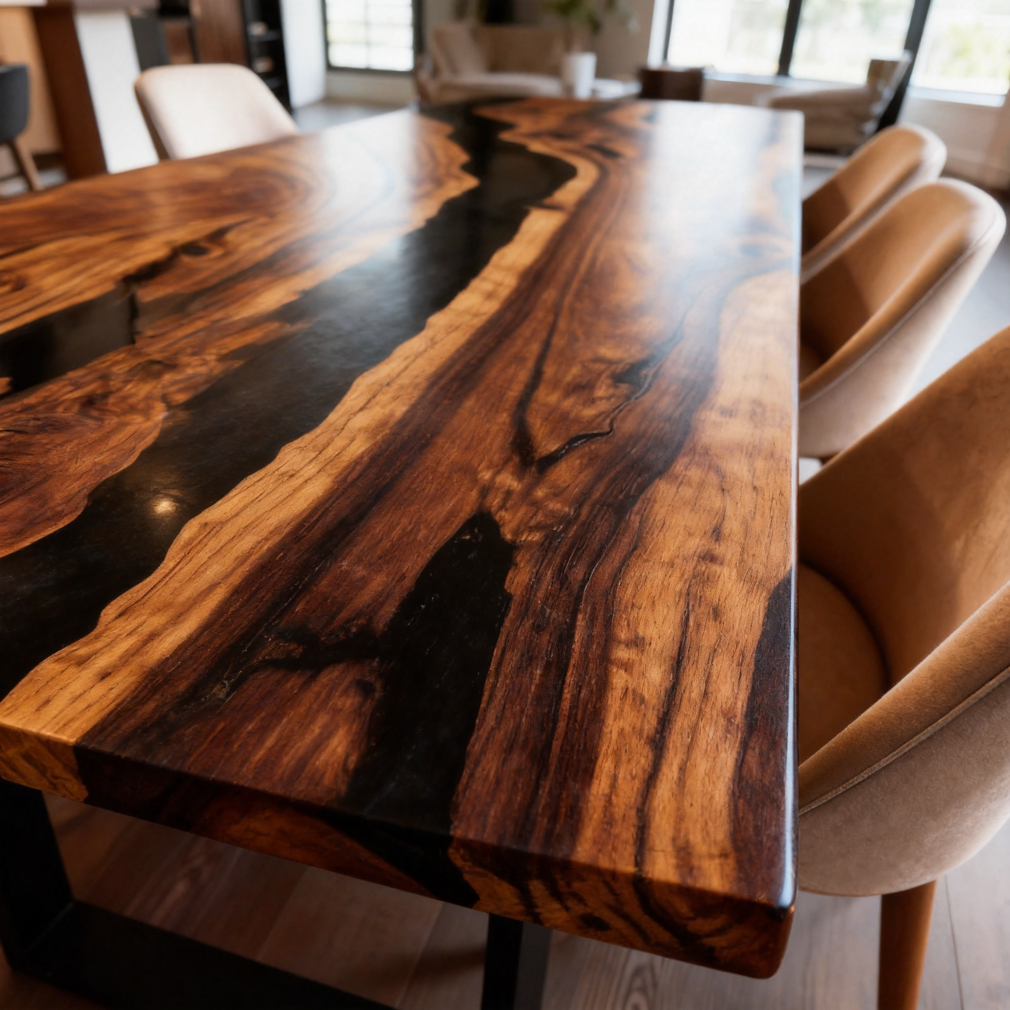 Premium Deep Tone Custom Black Walnut Blue Epoxy River Dining Table image 4