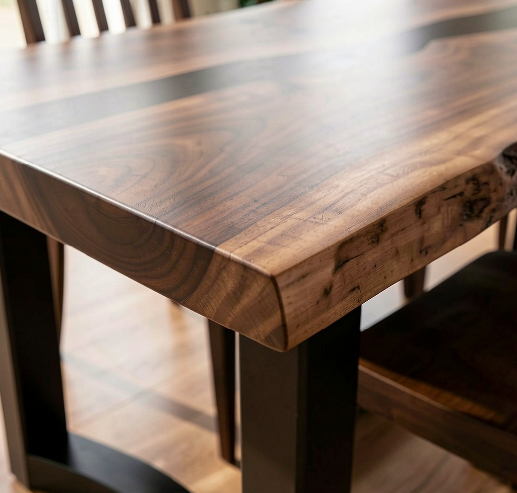 Custom Premium Rectangular Black Walnut Black Epoxy River Dining Table image 4