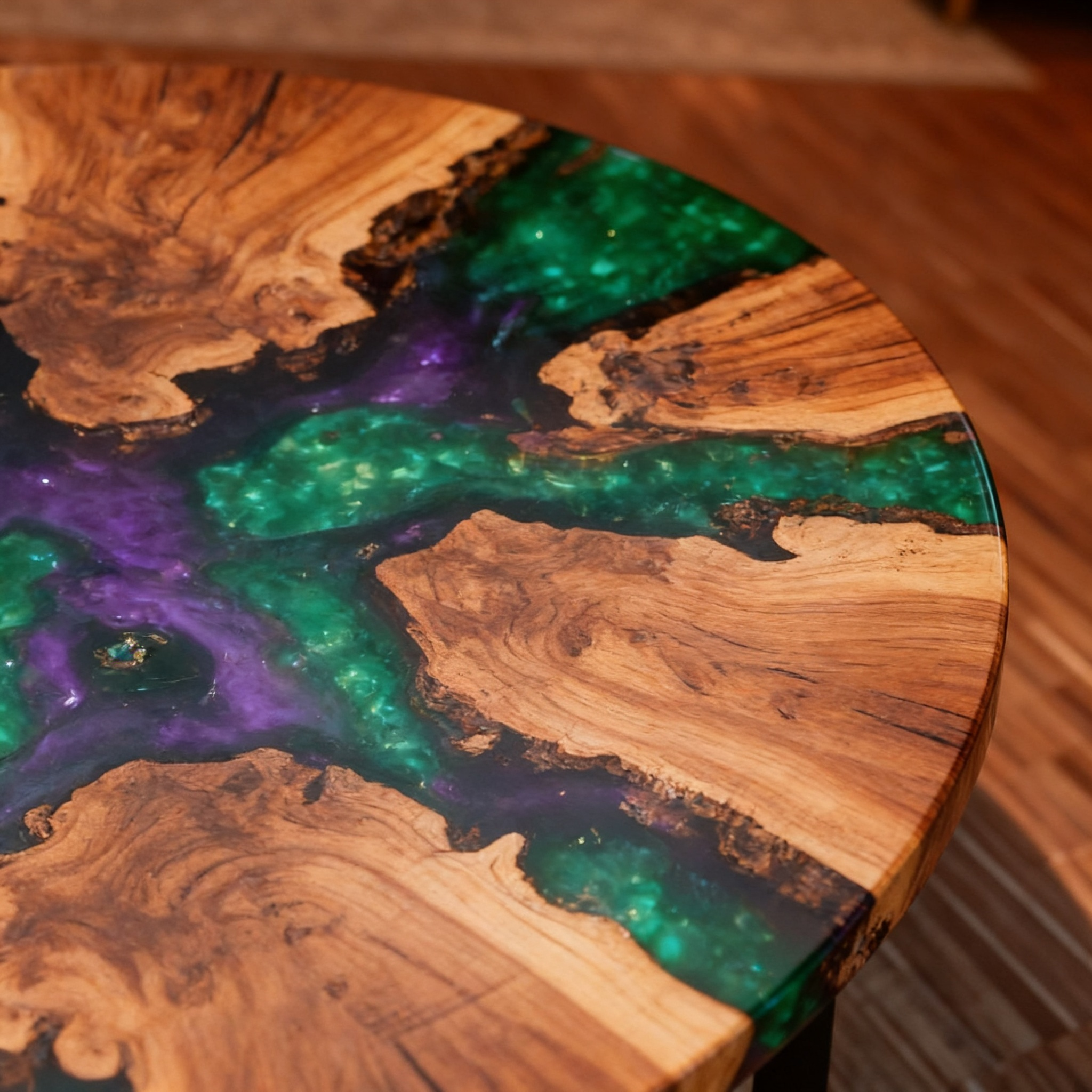 Premium Round Suar Wood Blue Epoxy River Dining Table image 4