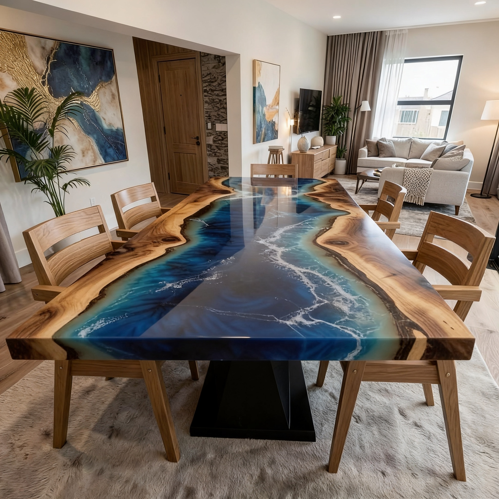 Custom Professional South American Walnut Deep Sea Resin Dining Table image 4