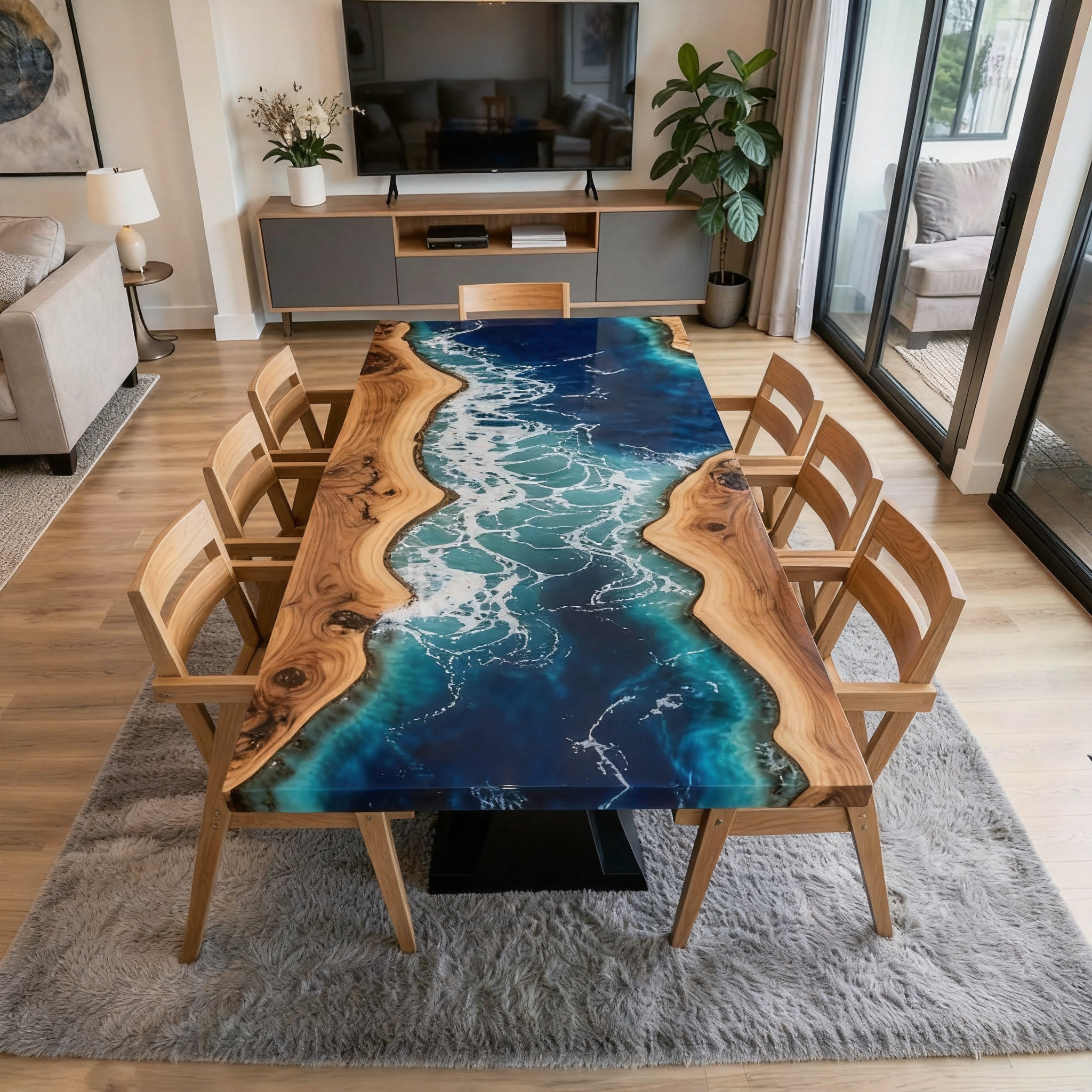 Custom Professional South American Walnut Ocean Ripple Resin Dining Table image 3
