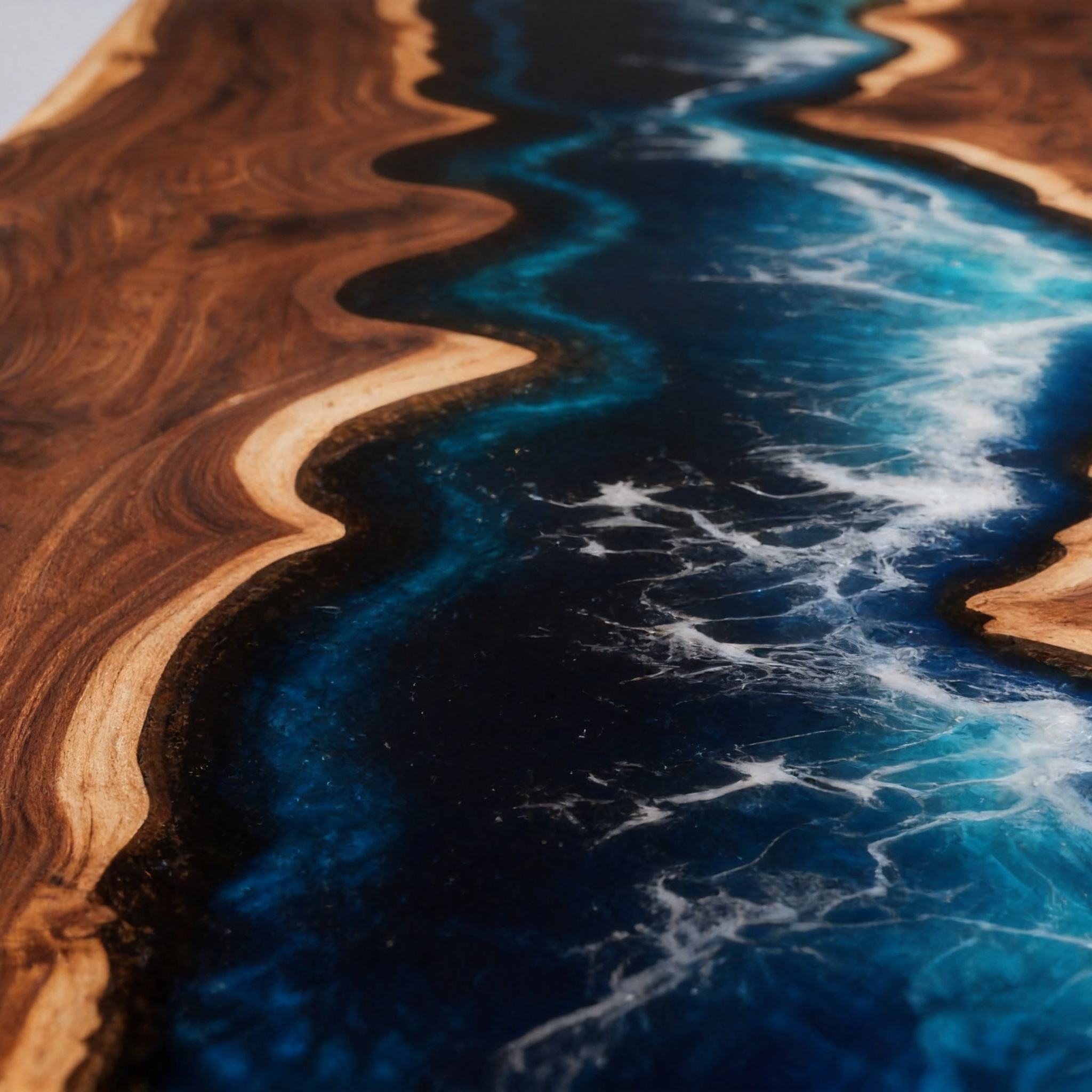 Coastal Surge Ripples Custom Black Walnut Blue Epoxy River Dining Table image 3