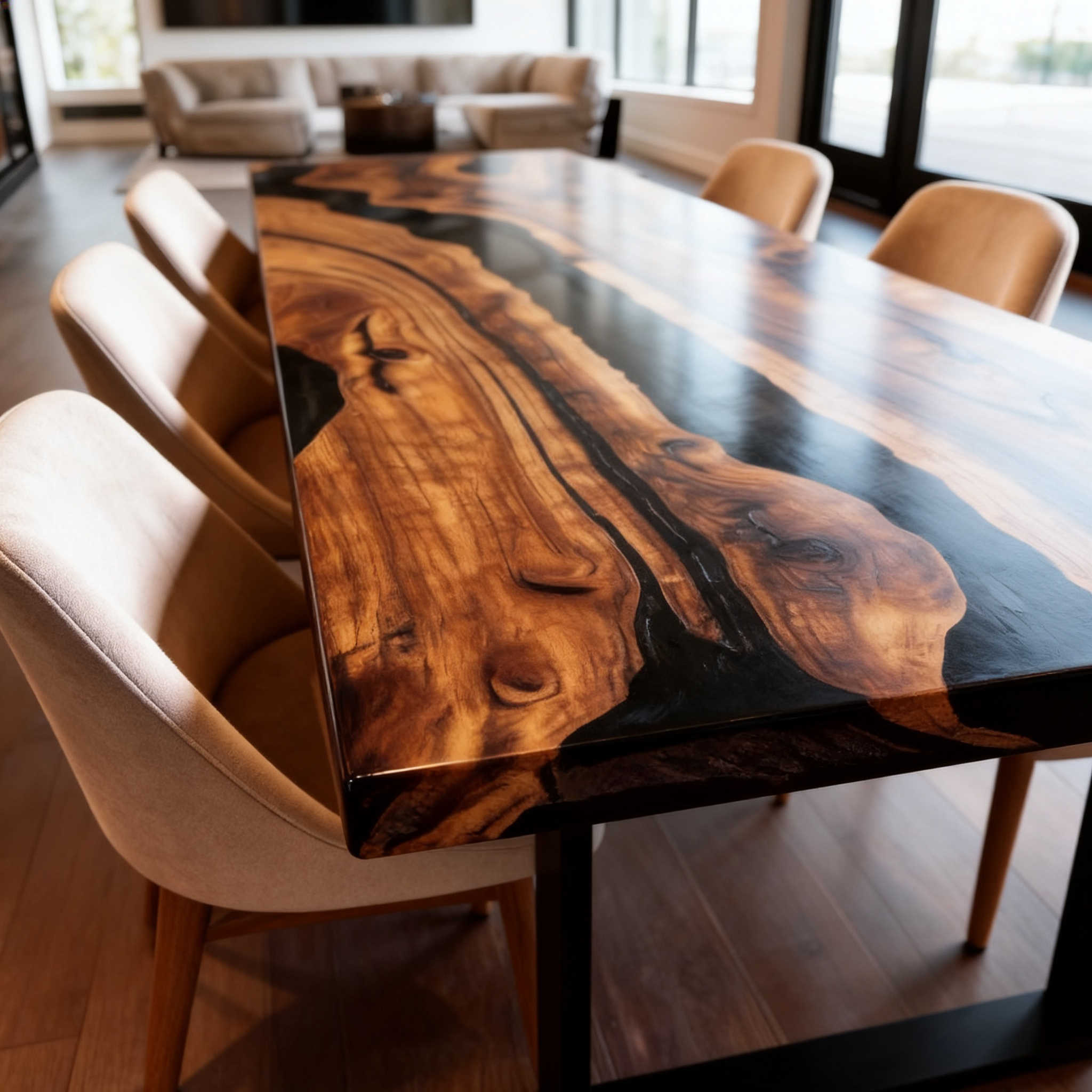 Premium Deep Tone Custom Black Walnut Blue Epoxy River Dining Table image 5