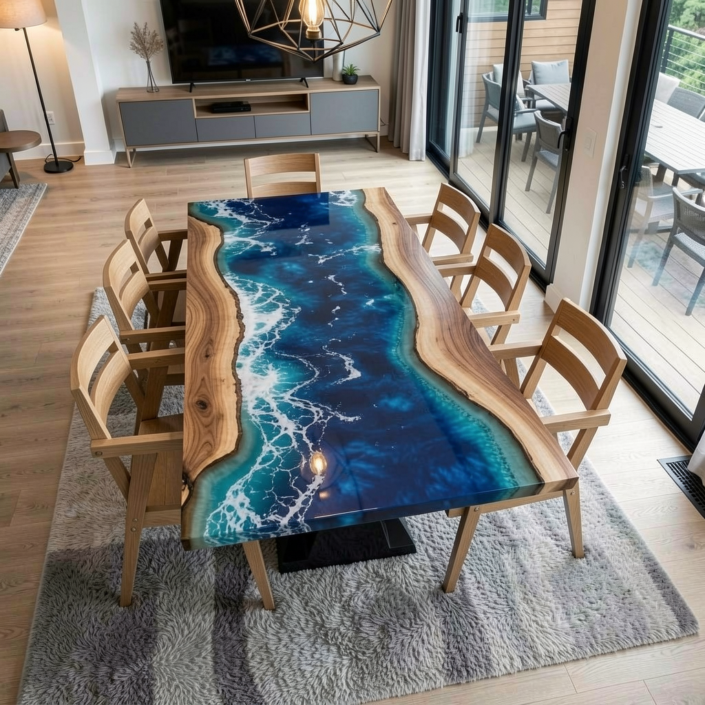 Custom Professional South American Walnut Ocean Surf Resin Dining Table image 5