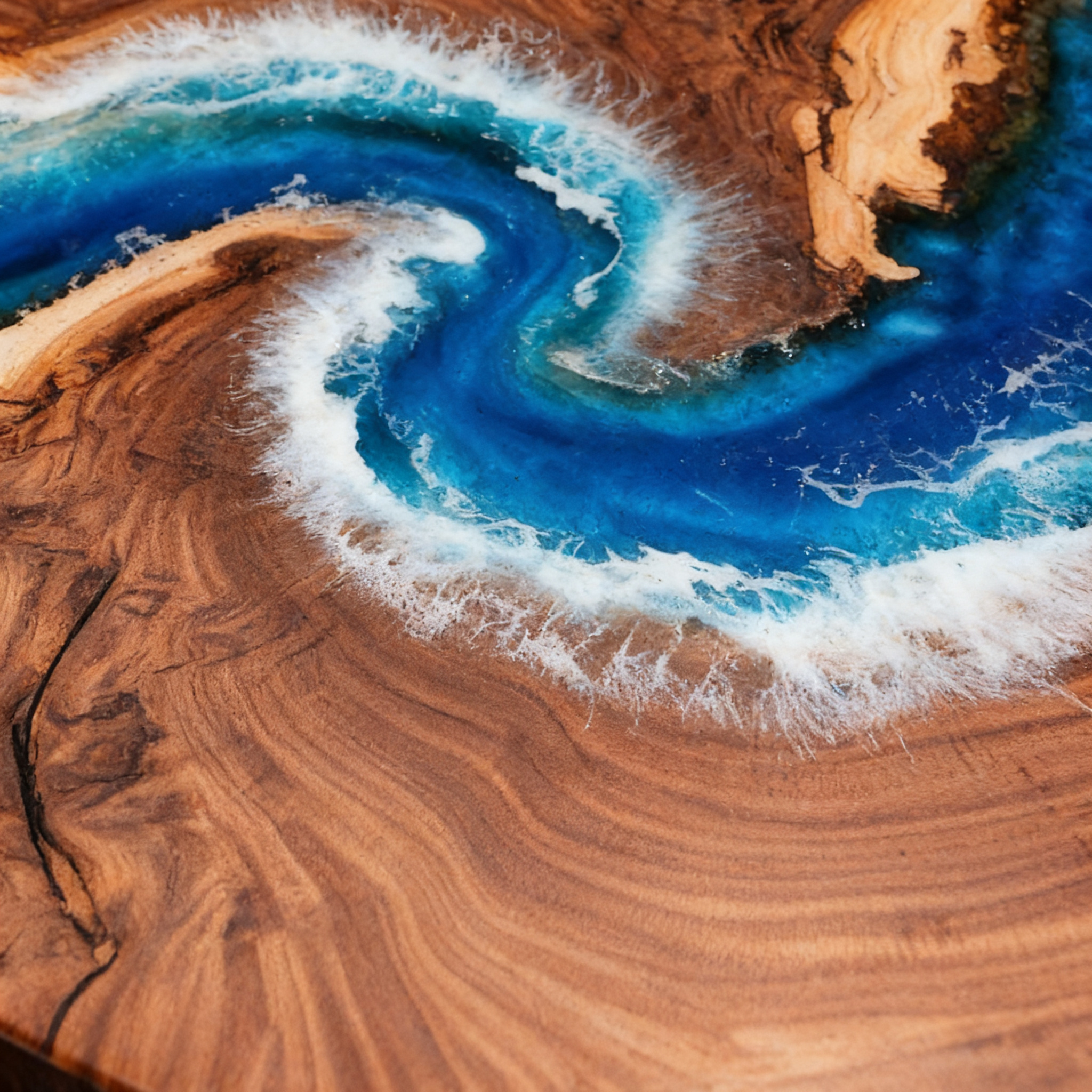 Modern Circular Design Custom Black Walnut Blue Epoxy River Dining Table image 5
