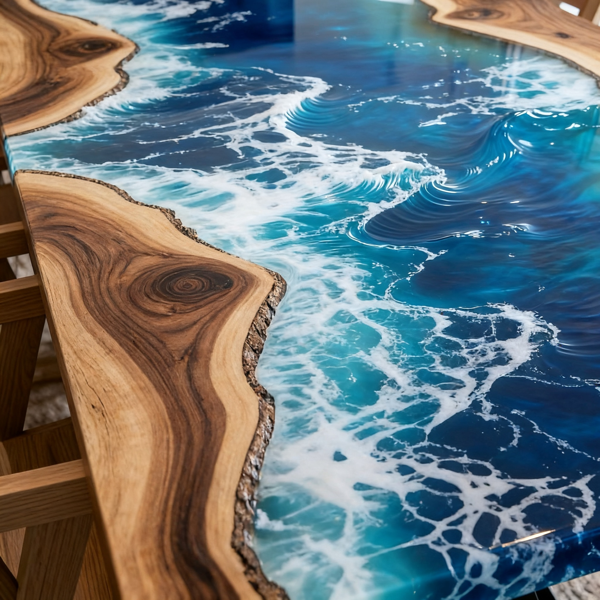 Custom Professional South American Walnut Blue Resin Surf Dining Table image 5