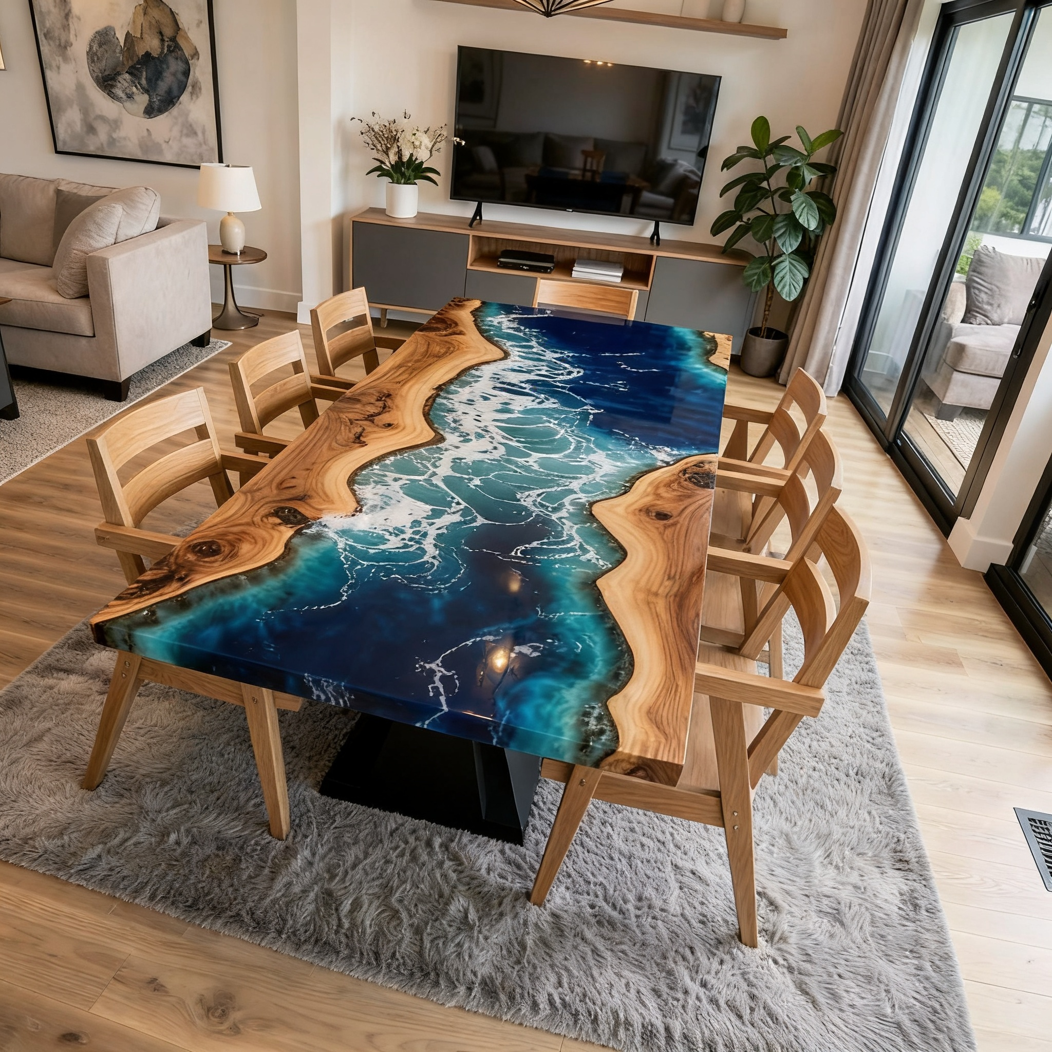 Custom Professional South American Walnut Ocean Ripple Resin Dining Table image 5