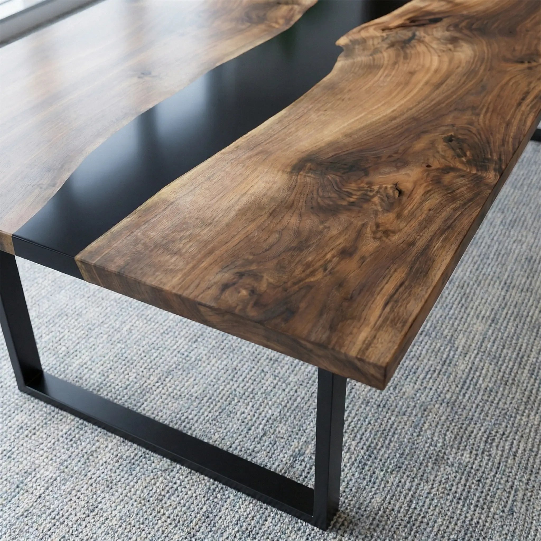 Custom Black Walnut Epoxy Resin River Conference Table Black Resin