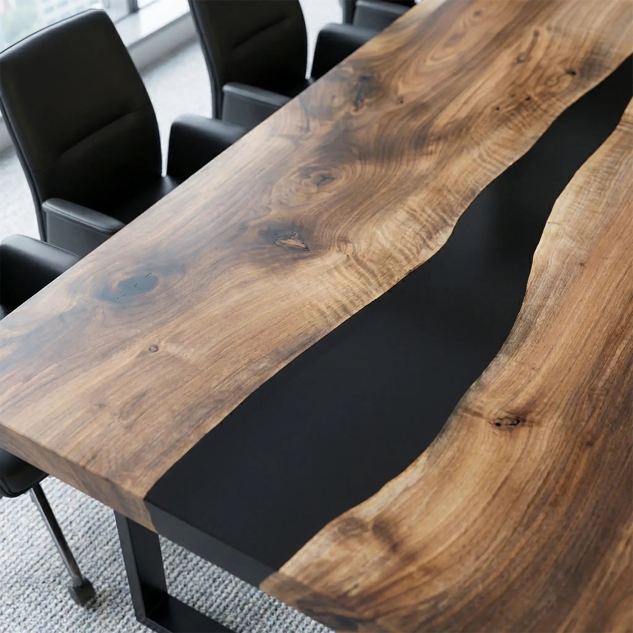 Custom Black Walnut Epoxy Resin River Conference Table Black Resin