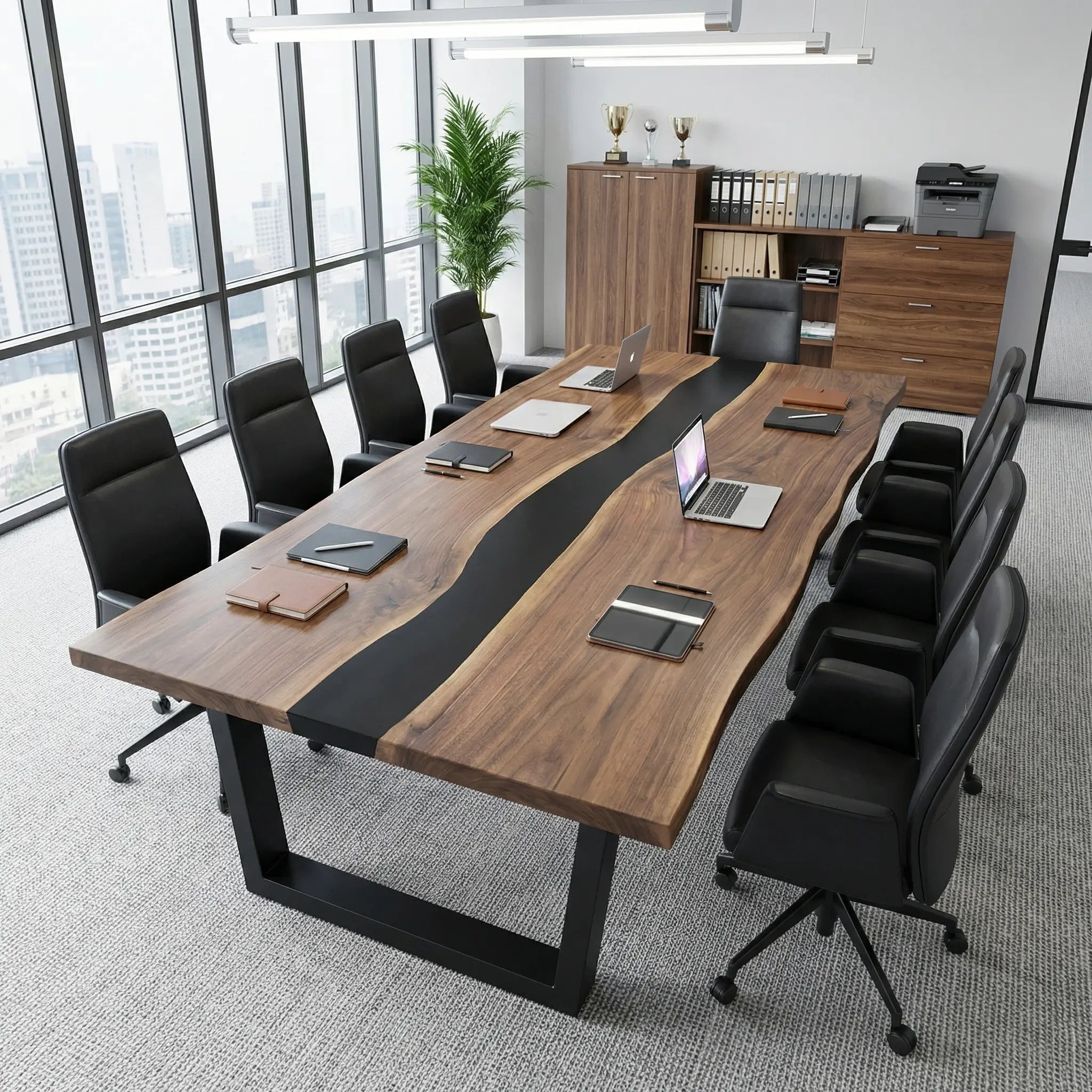 Custom Black Walnut Epoxy Resin River Conference Table Black Resin
