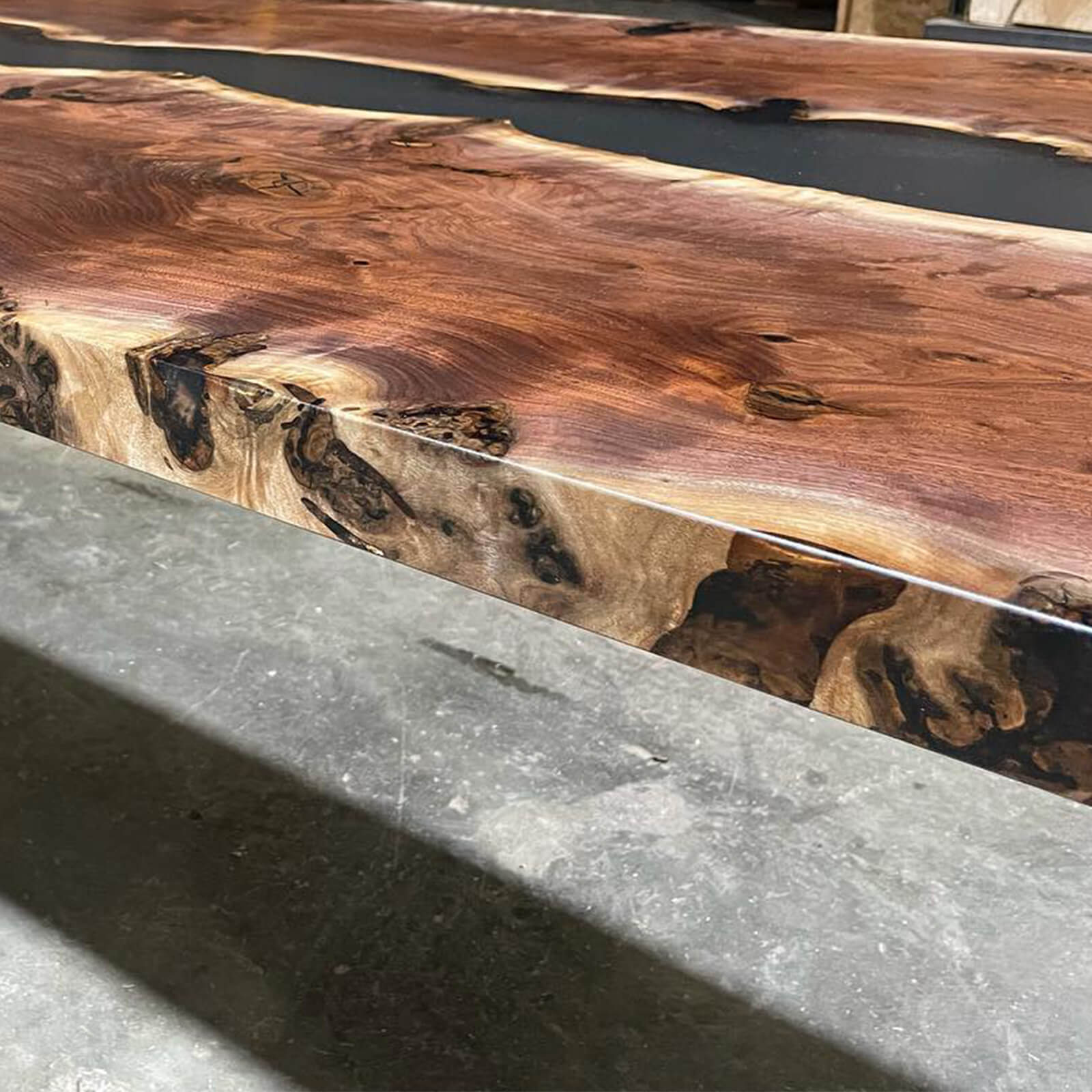 Custom Black Walnut Epoxy Resin River Conference Table Black Resin