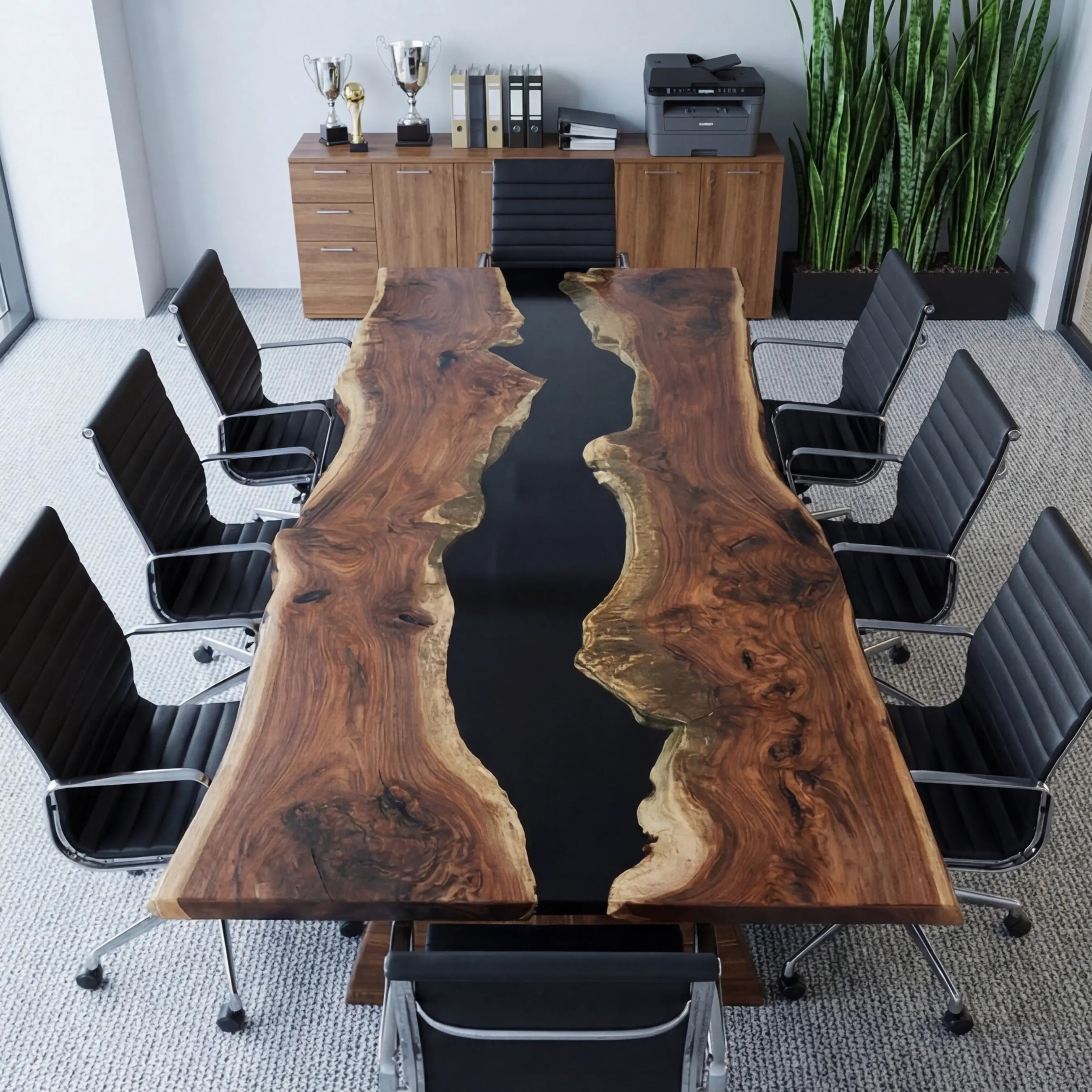 Custom Black Walnut Epoxy Resin River Conference Table Black Resin