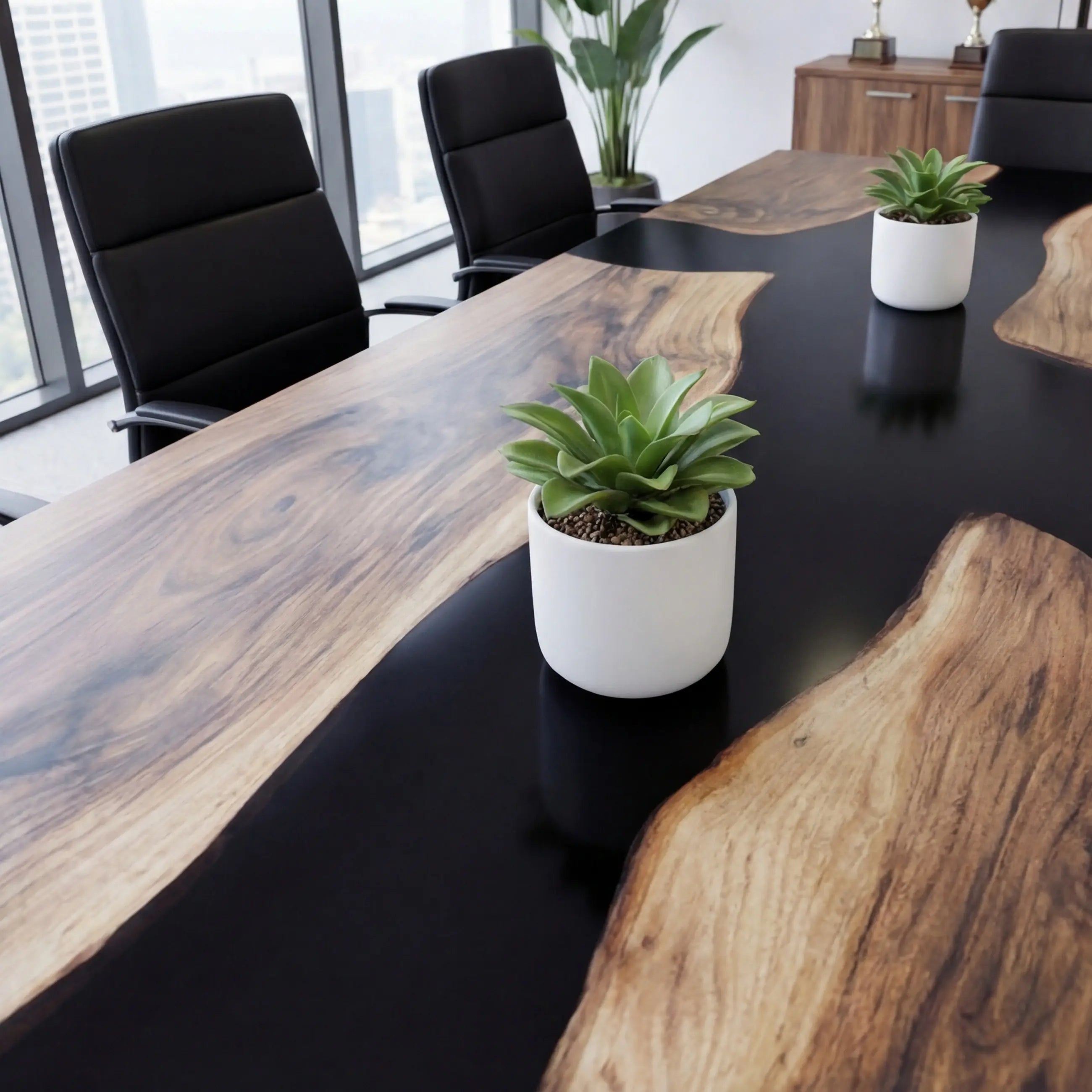 Custom Black Walnut Epoxy Resin River Conference Table Black Resin
