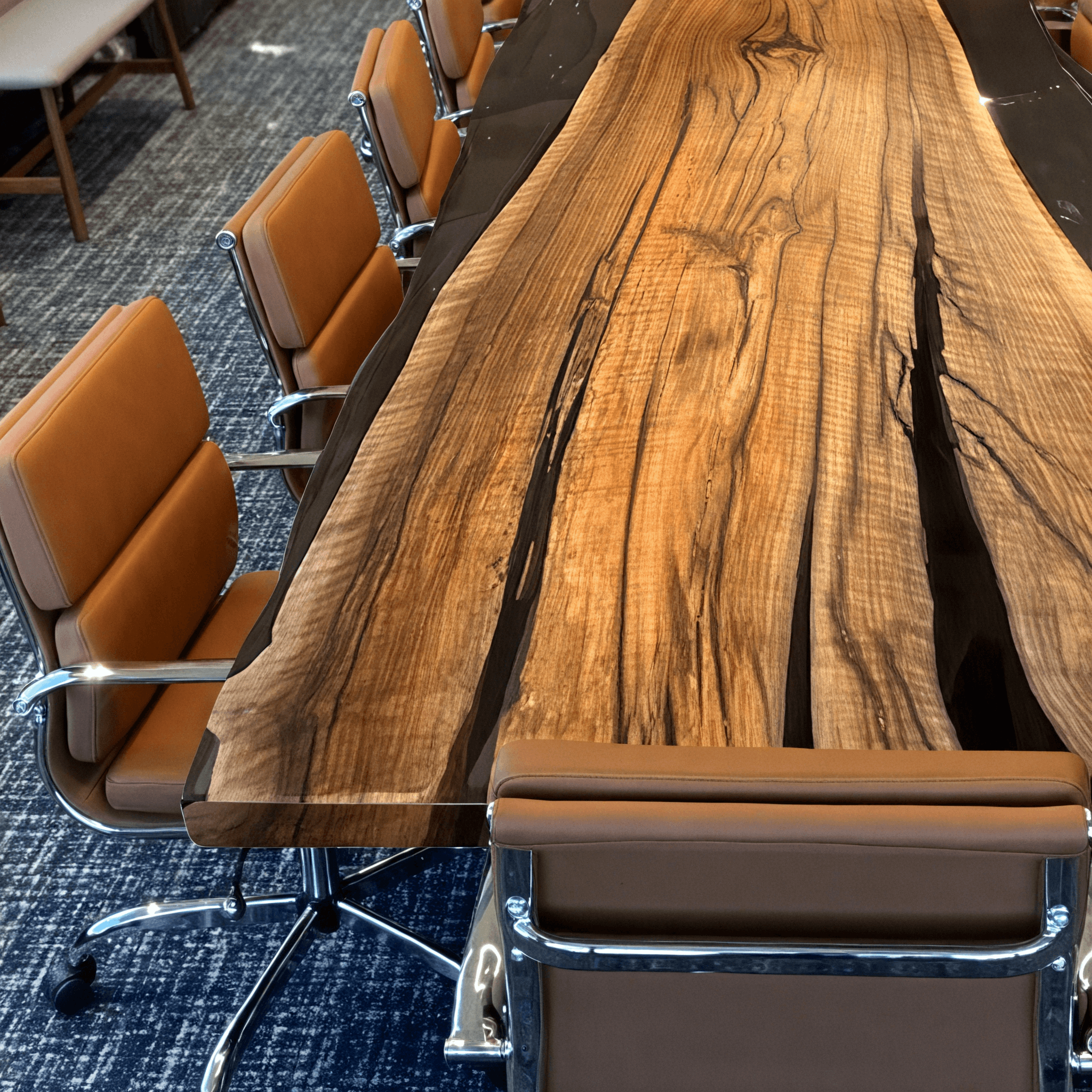 Custom Black Walnut Epoxy Resin River Conference Table Black Resin