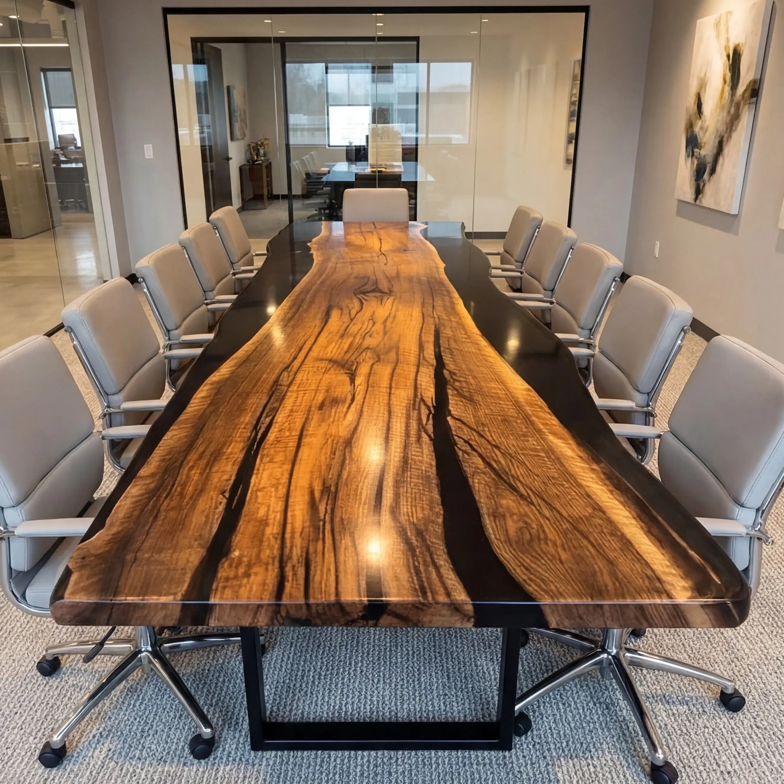 Custom Black Walnut Epoxy Resin River Conference Table Black Resin