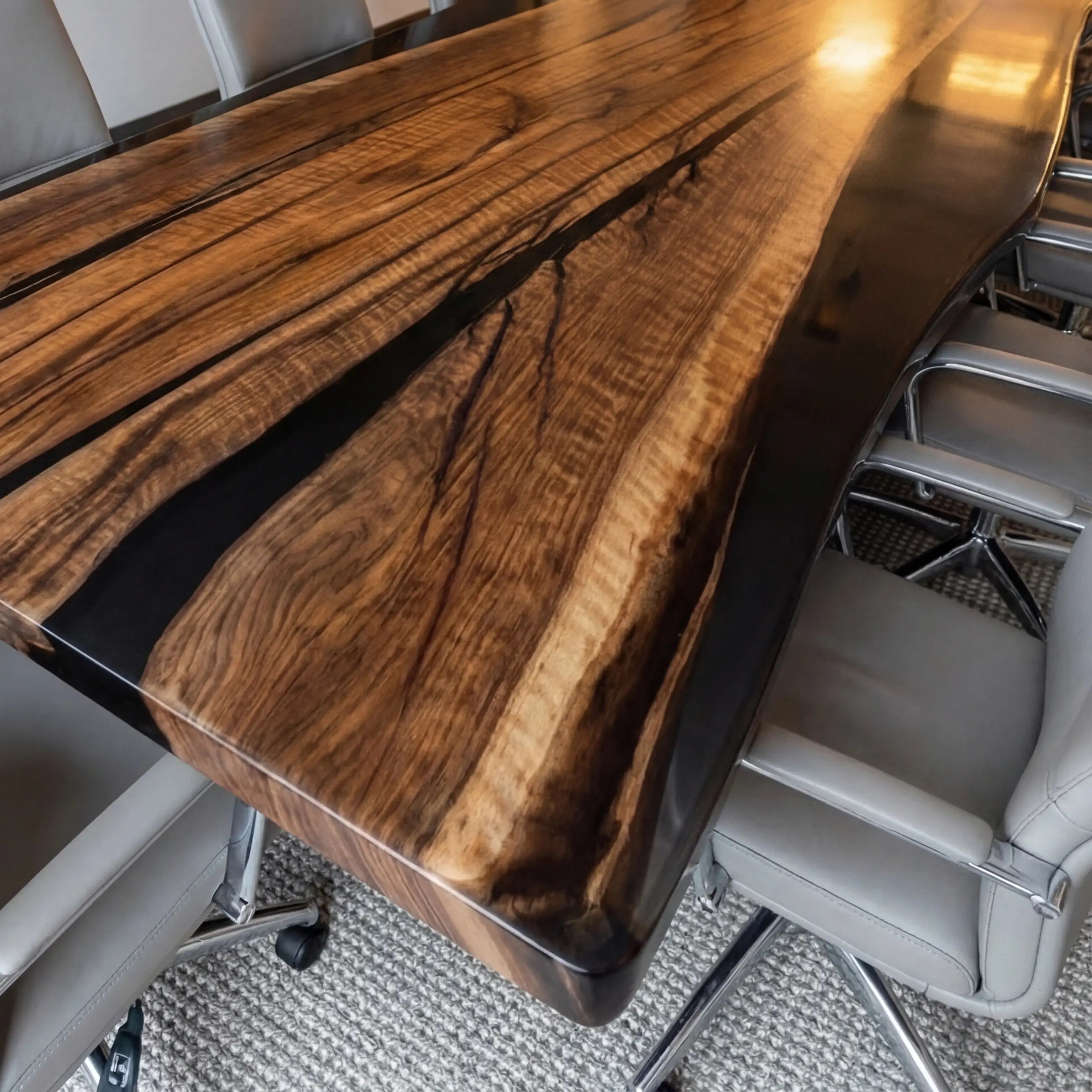 Custom Black Walnut Epoxy Resin River Conference Table Black Resin