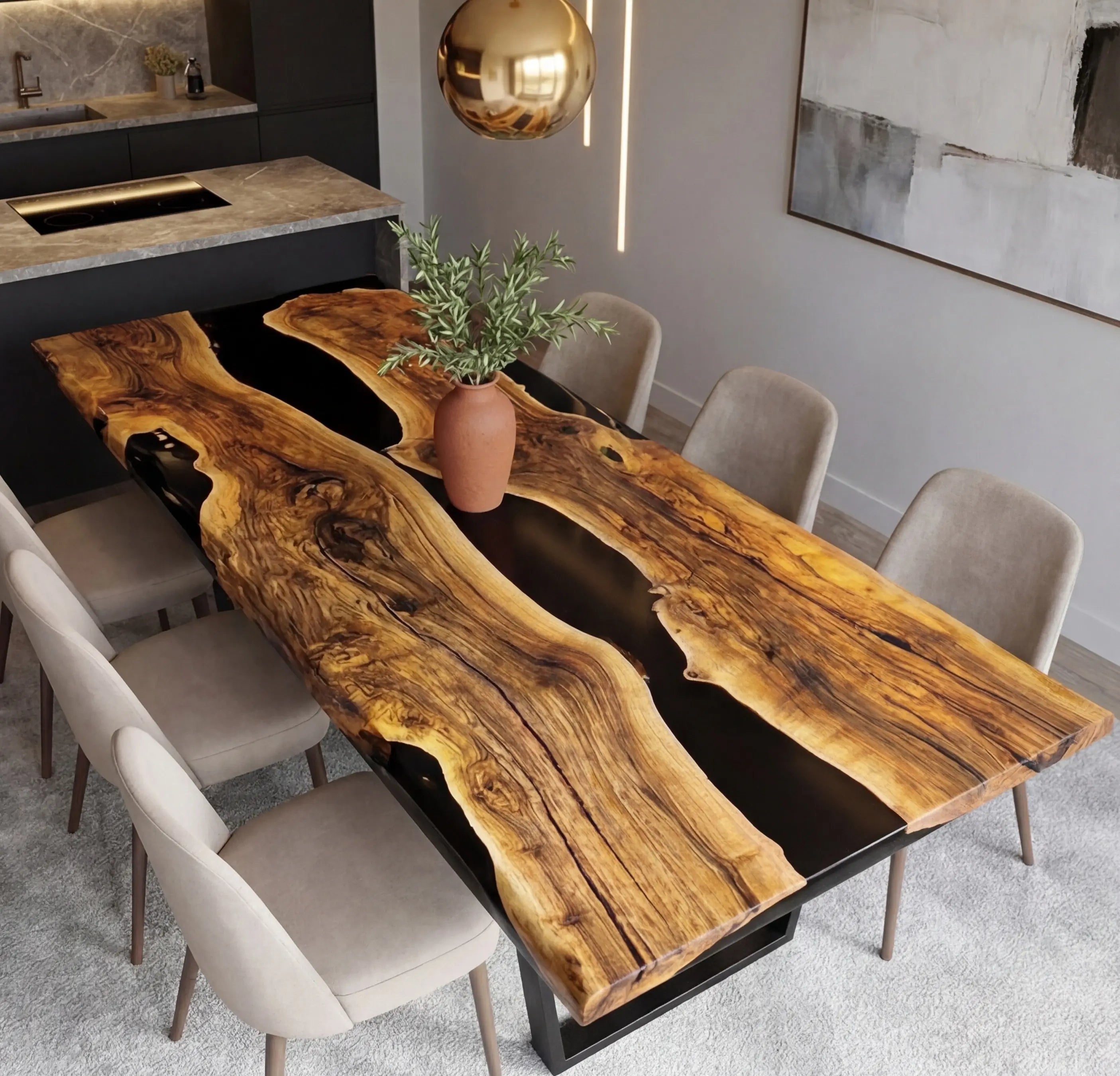 Custom Black Walnut Epoxy Resin River Table Black Pearl ERT-52 - image 1 | ThawHome