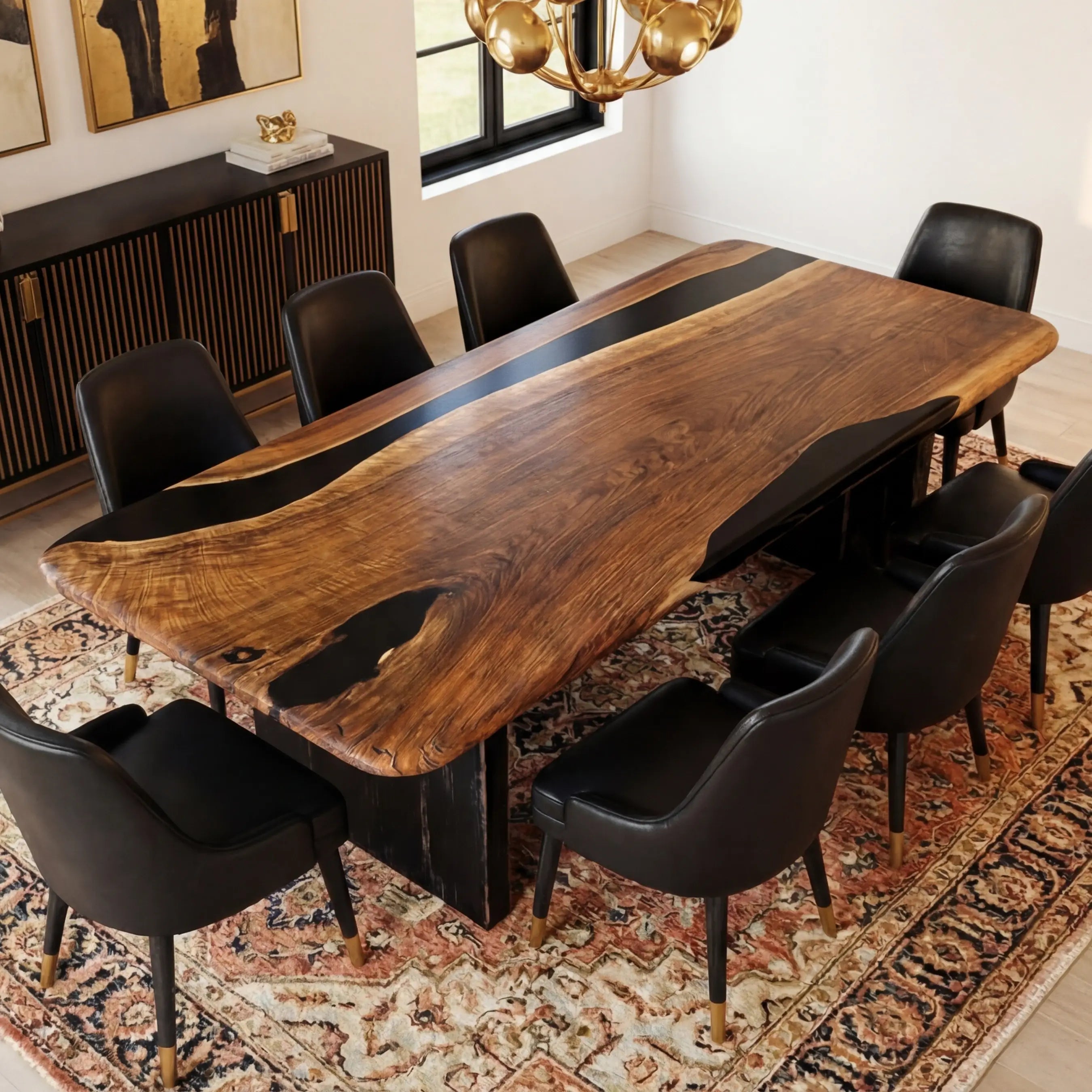Custom Black Walnut Epoxy Resin River Table Black Resin AQT-67 - image 2 | ThawHome