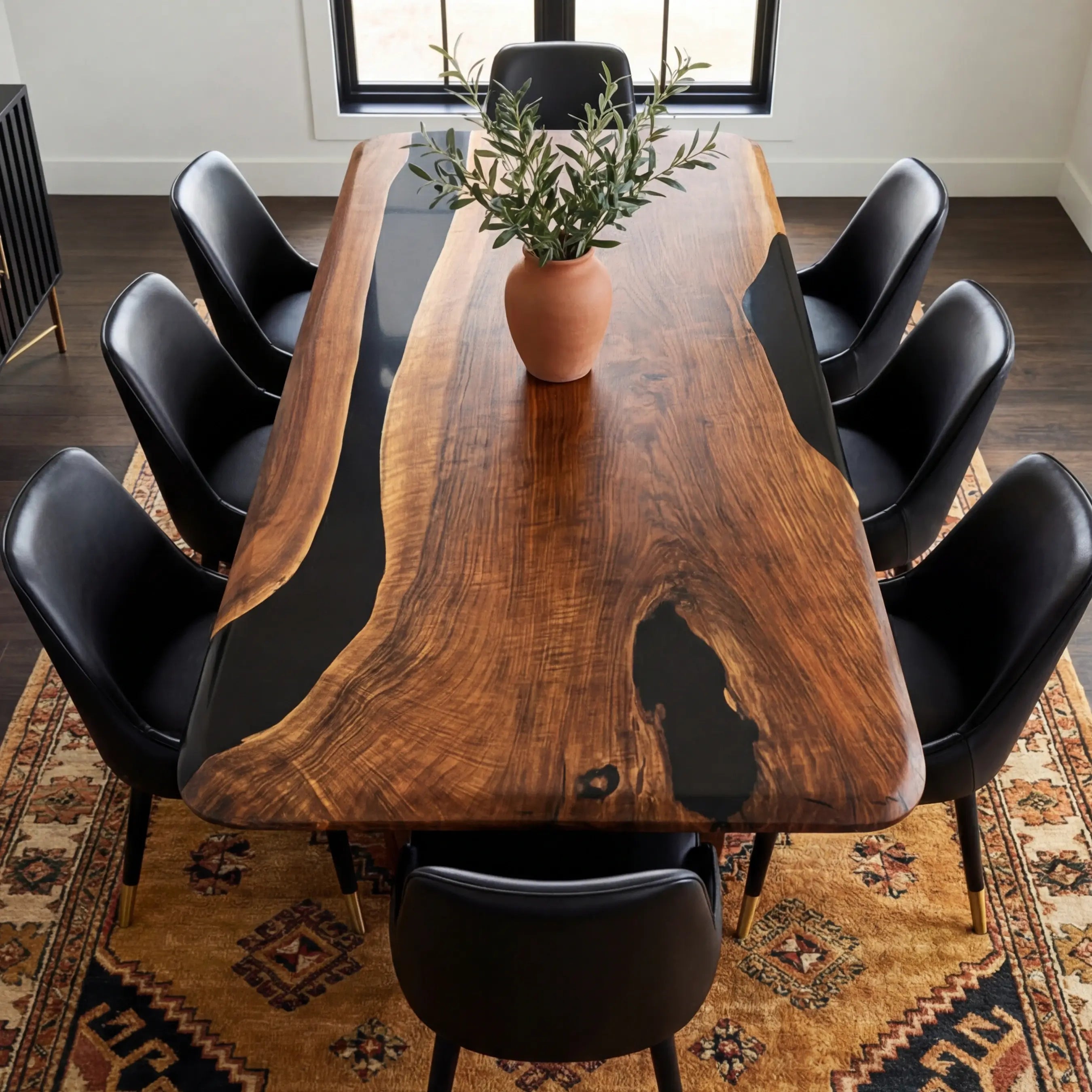 Custom Black Walnut Epoxy Resin River Table Black Resin AQT-67 - image 3 | ThawHome