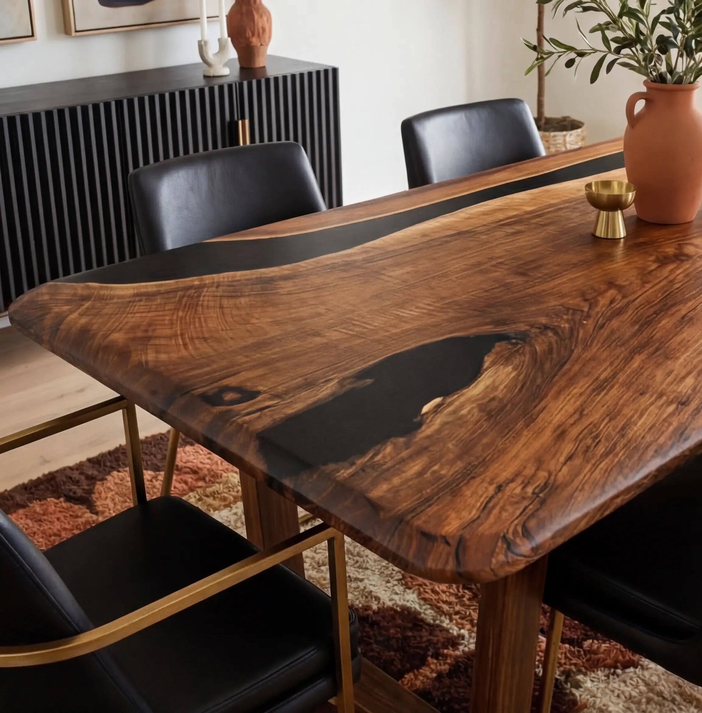 Custom Black Walnut Epoxy Resin River Table Black Resin AQT-67 - image 6 | ThawHome