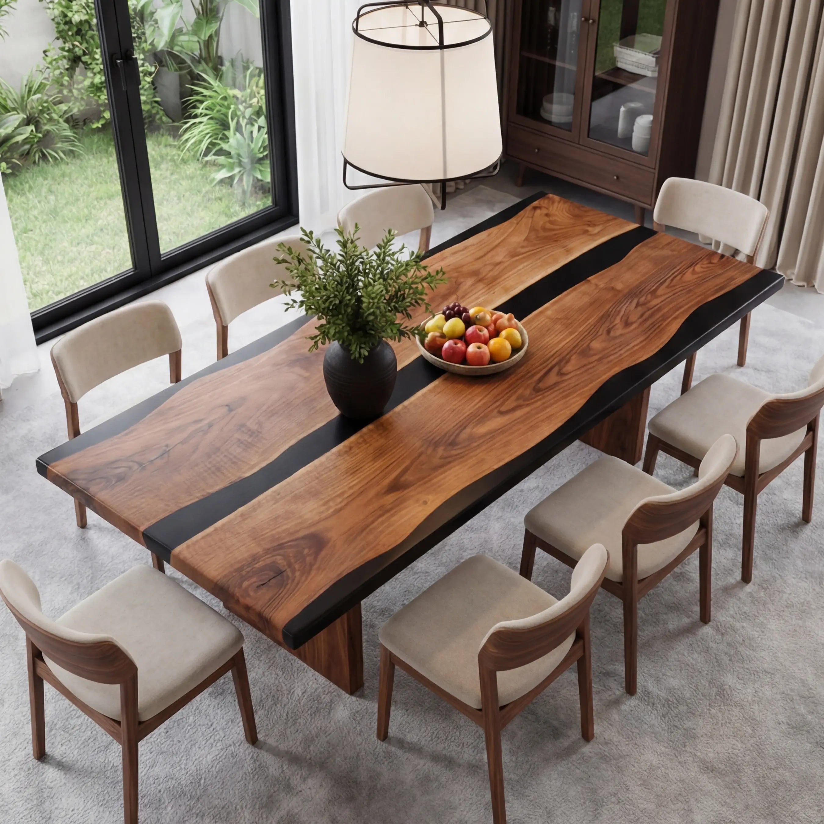 Custom Black Walnut Epoxy Resin River Table Black Resin ARX-73 - image 2 | ThawHome