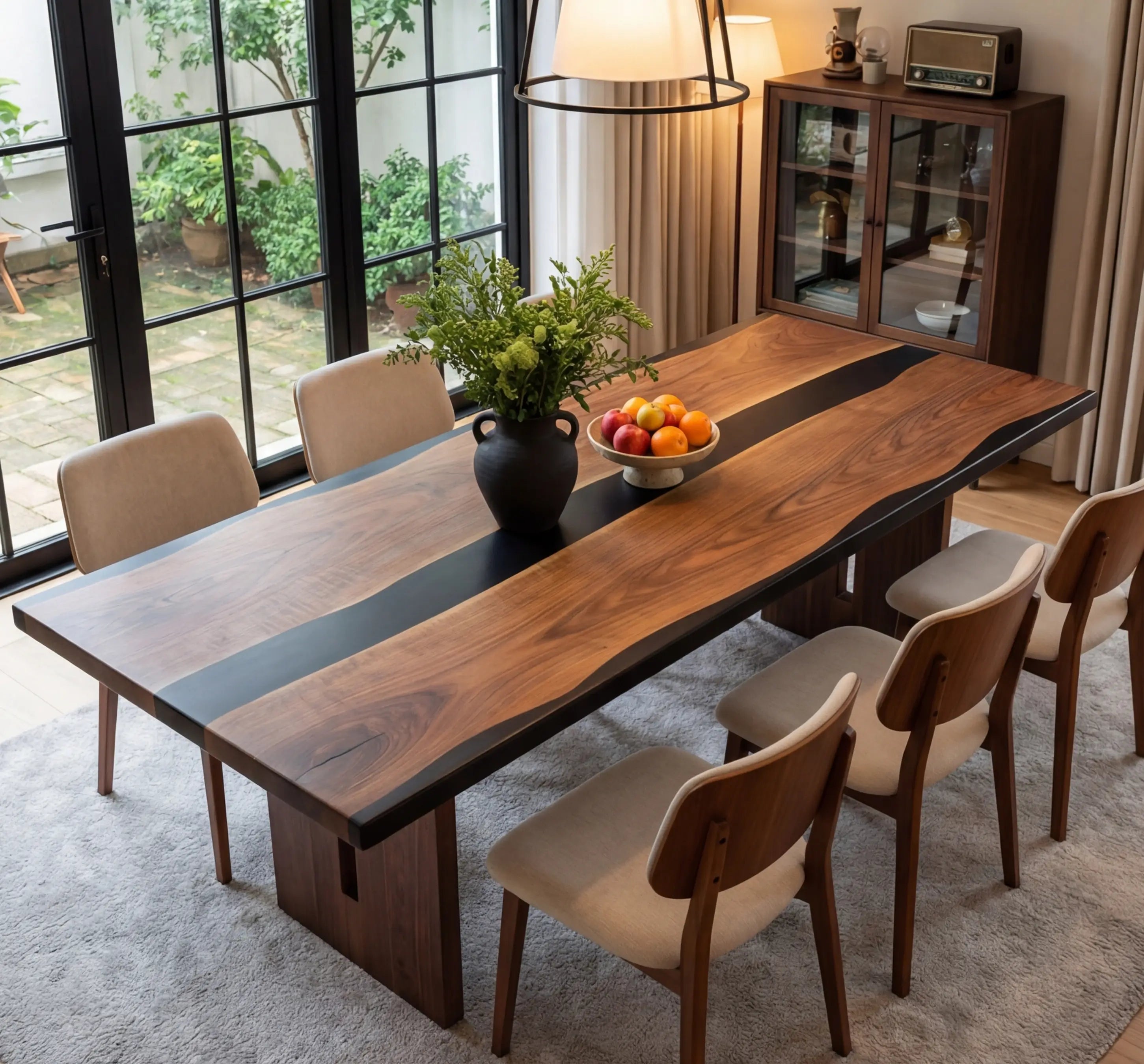 Custom Black Walnut Epoxy Resin River Table Black Resin ARX-73 - image 4 | ThawHome
