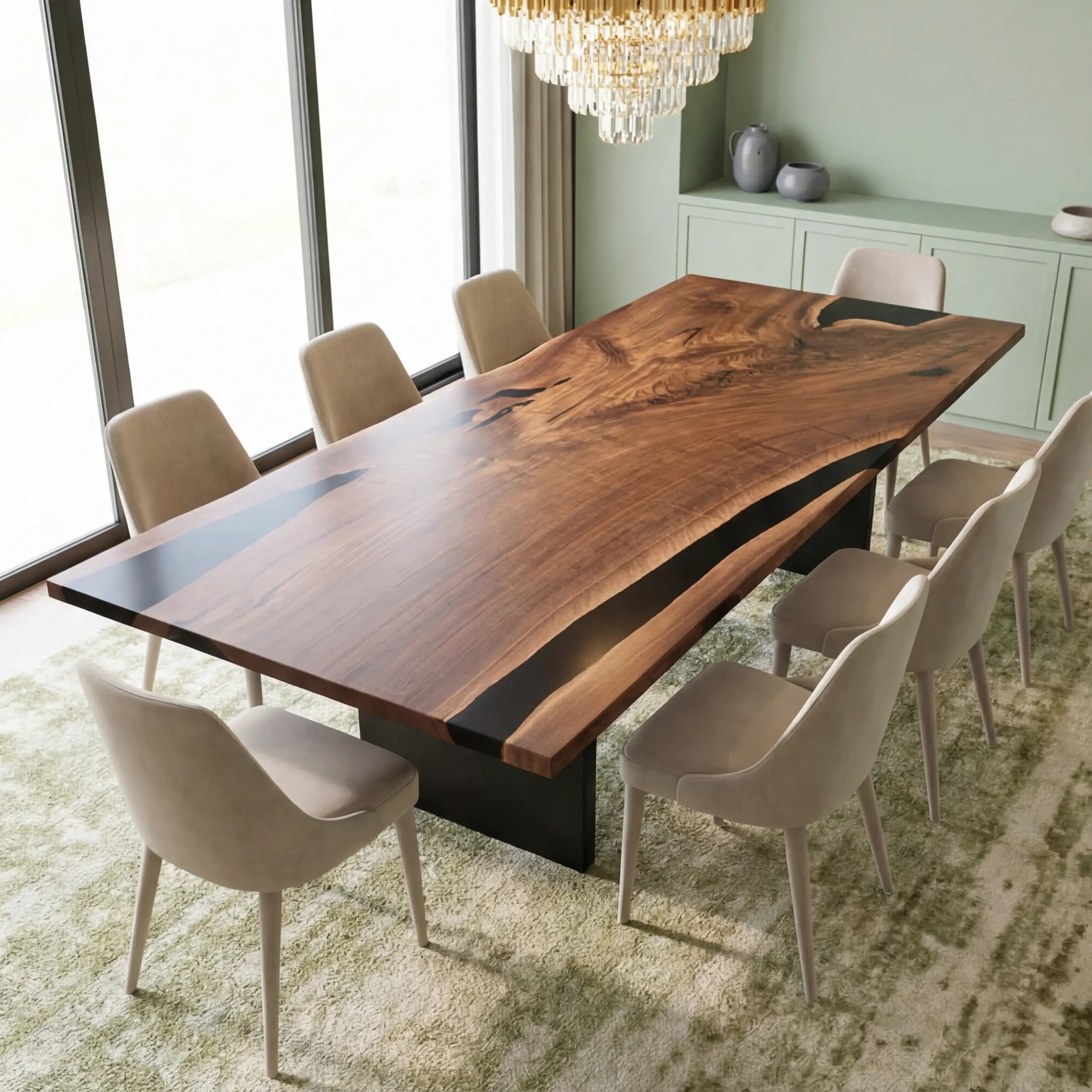 Custom Black Walnut Epoxy Resin River Table Black Resin BRT-47 - image 2 | ThawHome