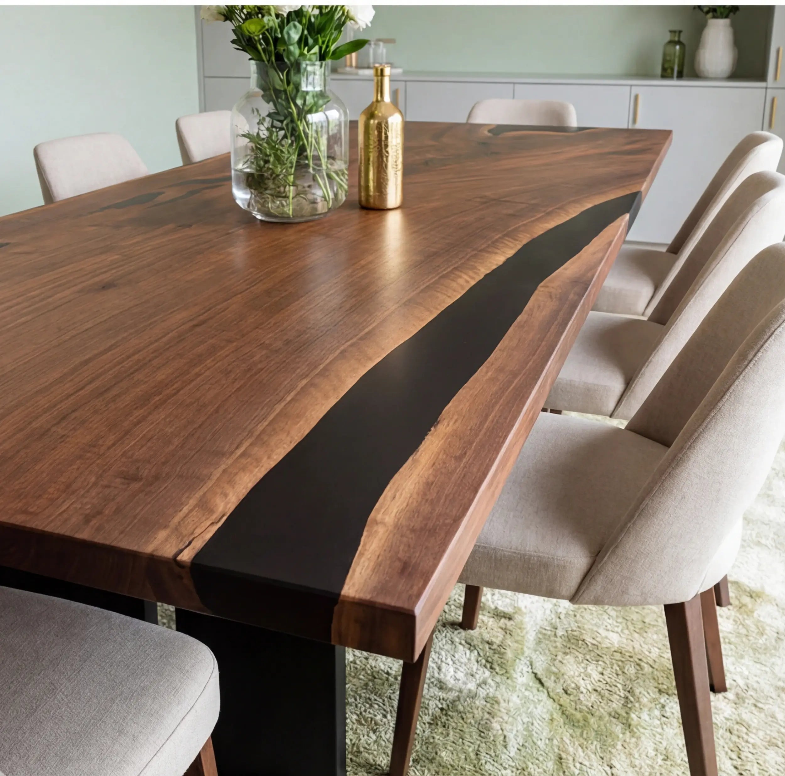 Custom Black Walnut Epoxy Resin River Table Black Resin BRT-47 - image 4 | ThawHome