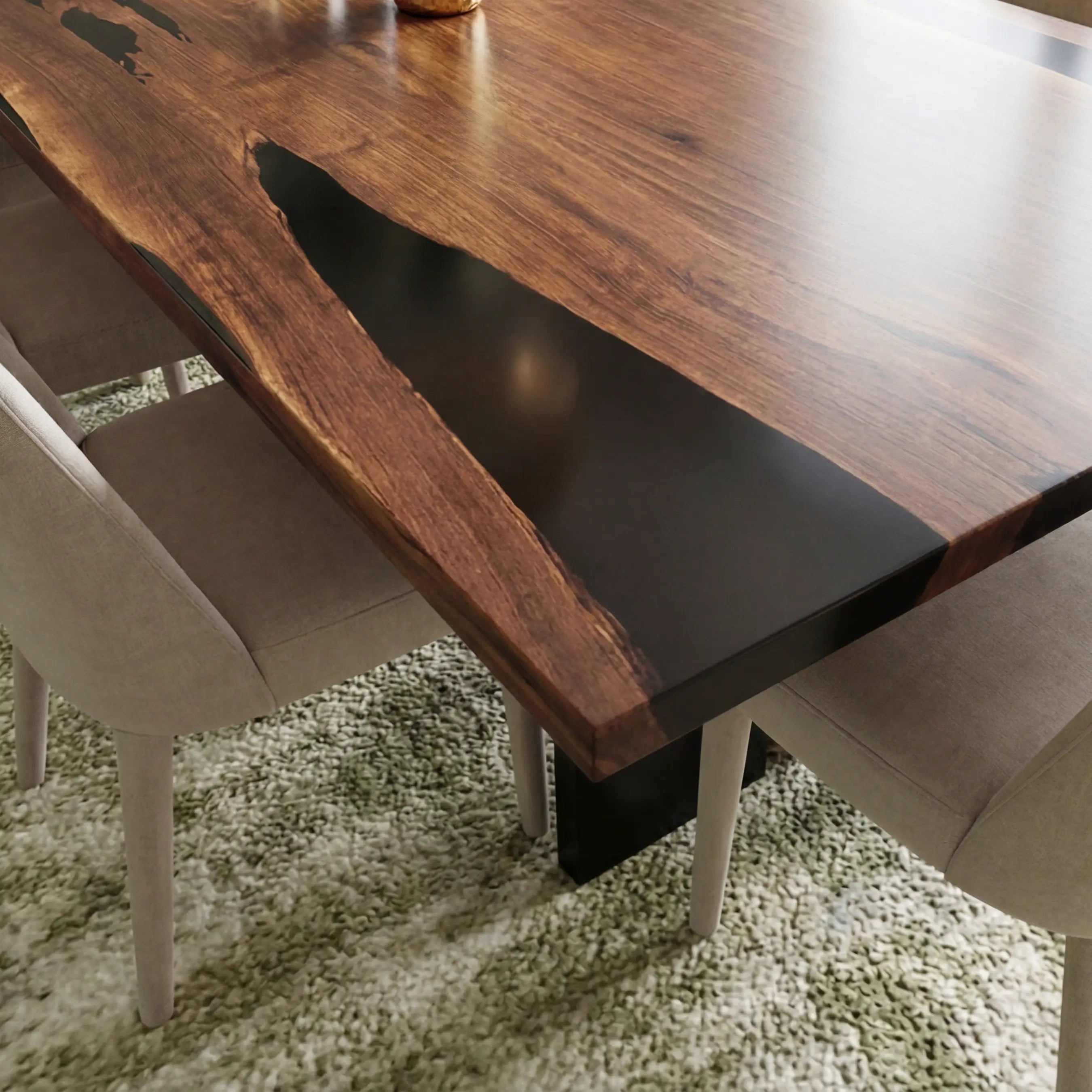 Custom Black Walnut Epoxy Resin River Table Black Resin BRT-47 - image 5 | ThawHome