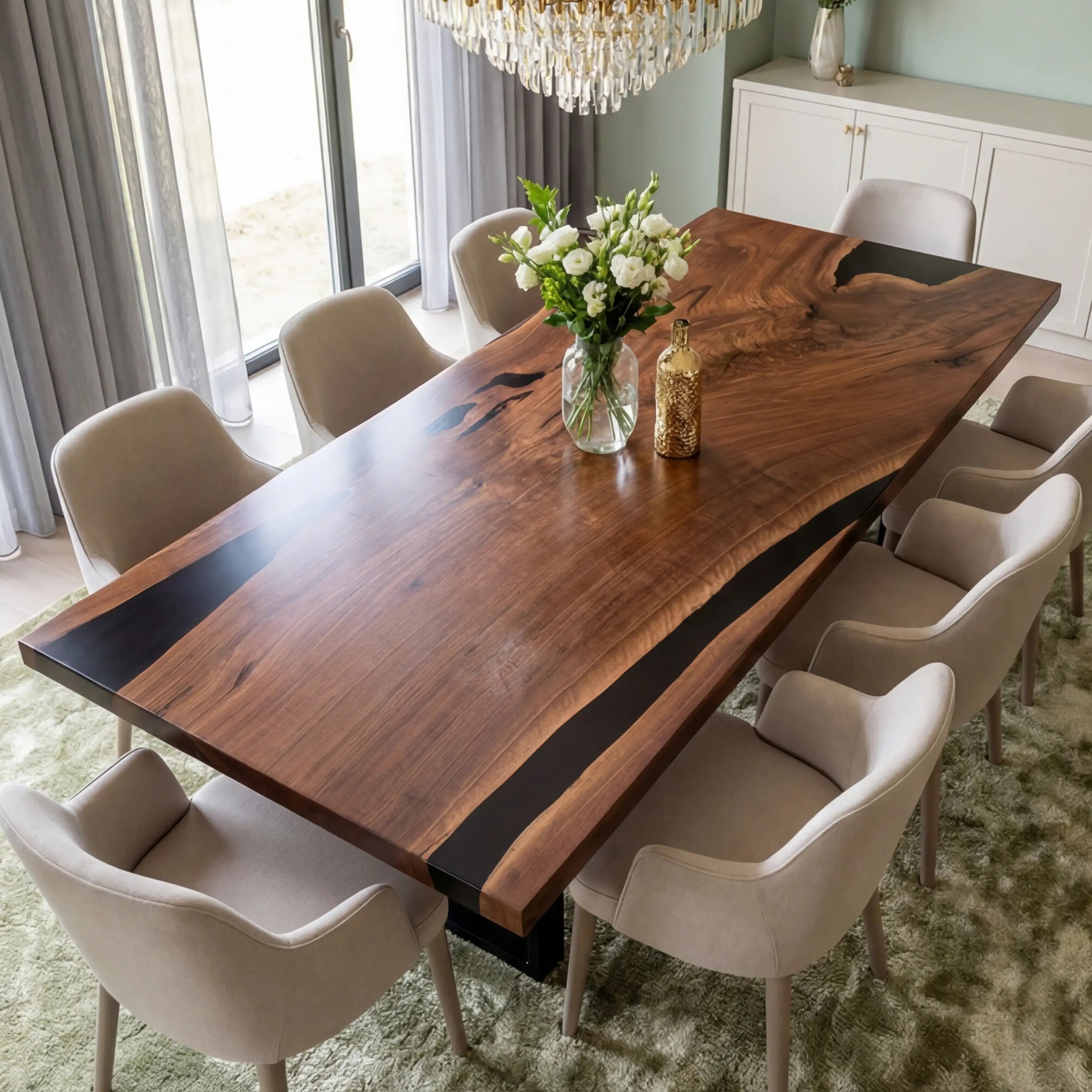 Custom Black Walnut Epoxy Resin River Table Black Resin BRT-47 - image 1 | ThawHome