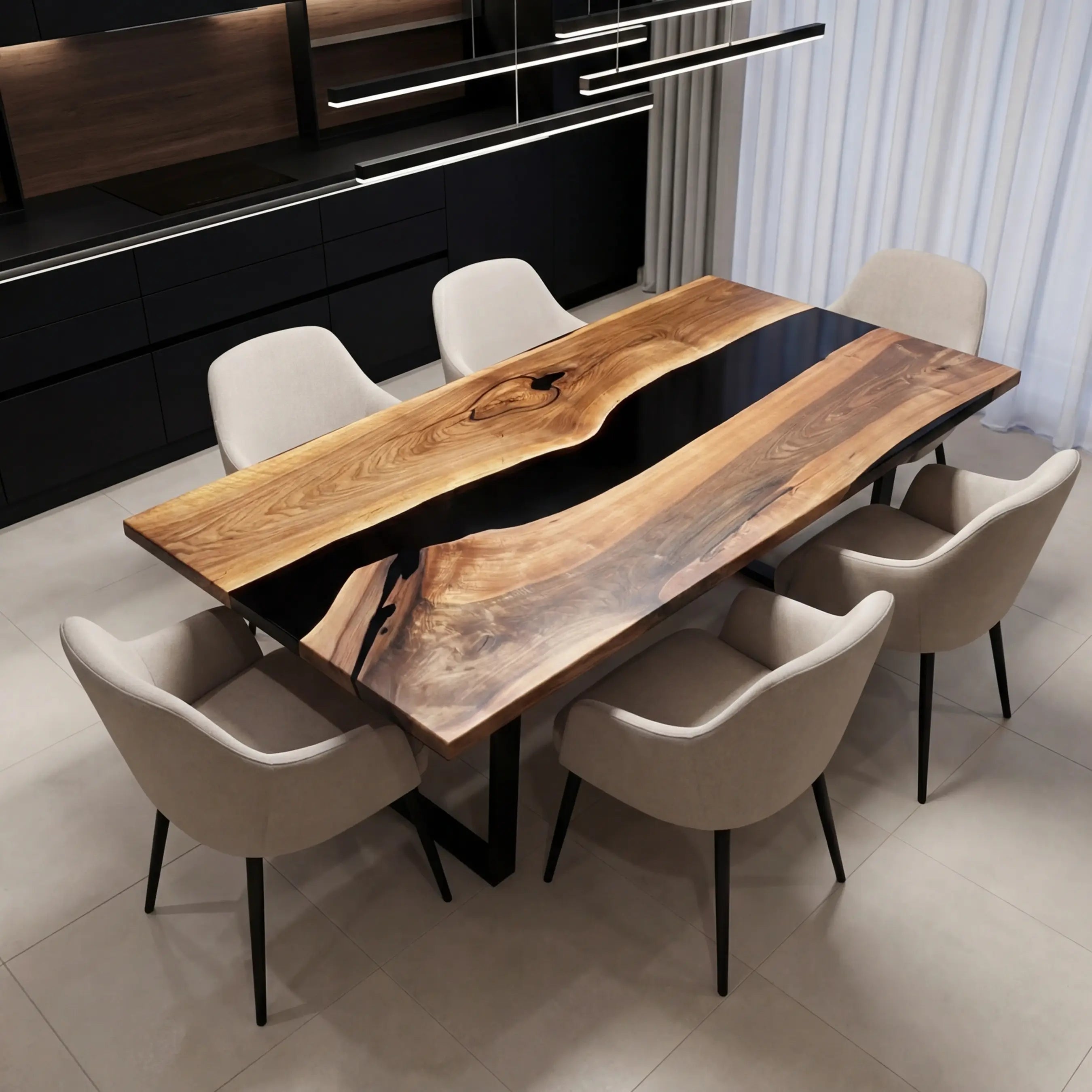 Custom Black Walnut Epoxy Resin River Table Black Resin ERD-37 - image 2 | ThawHome