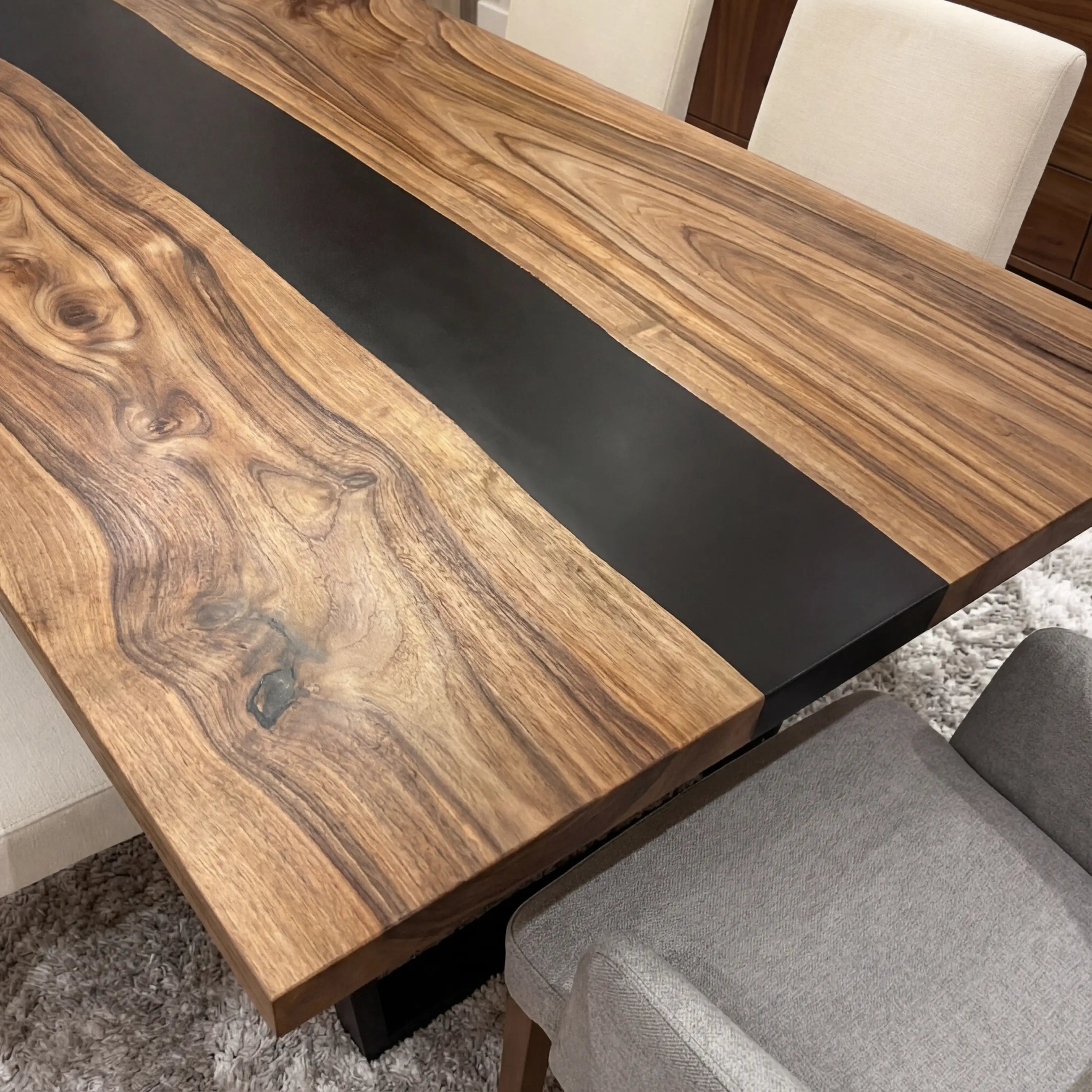 Custom Black Walnut Epoxy Resin River Table Black Resin ERM-74 - image 5 | ThawHome