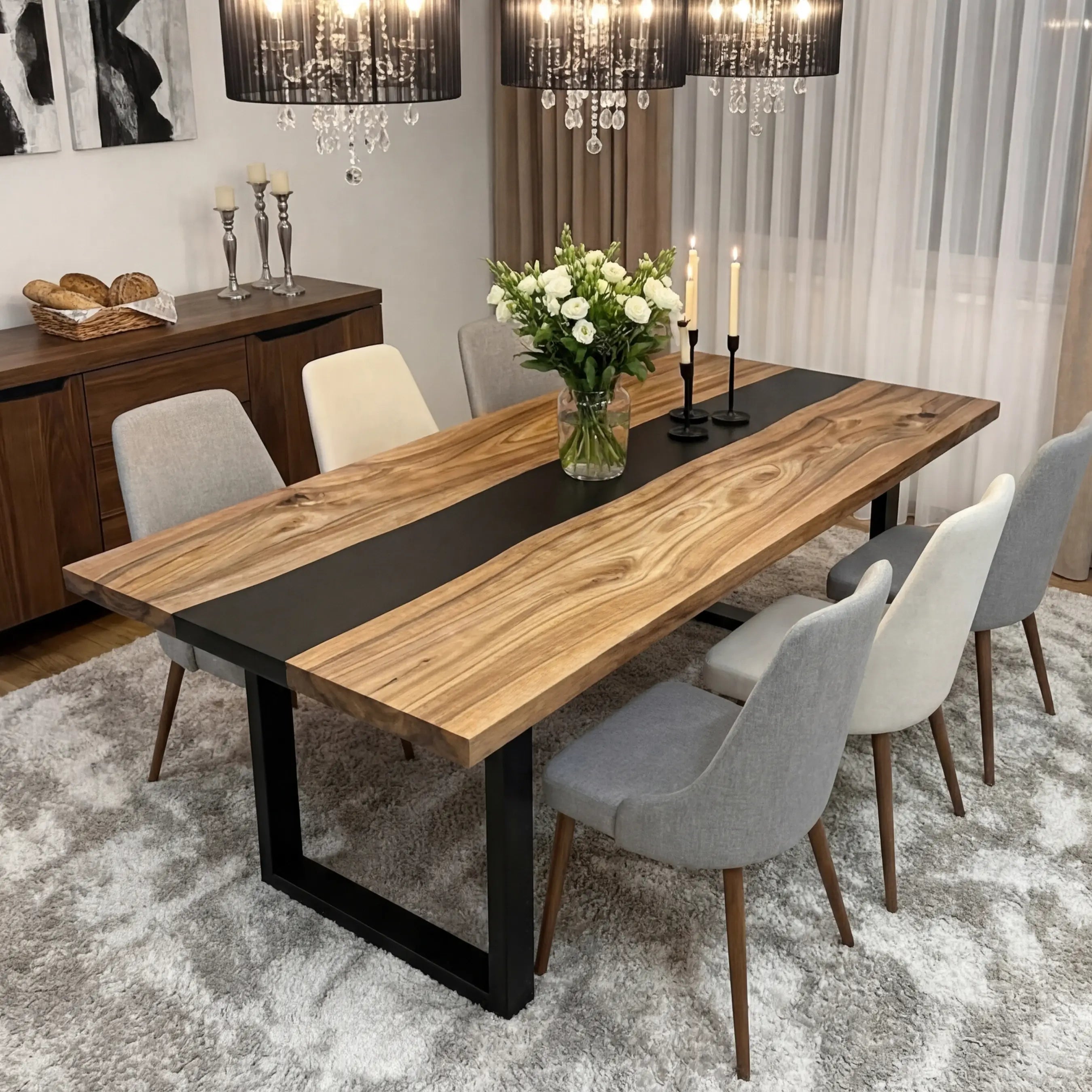 Custom Black Walnut Epoxy Resin River Table Black Resin ERM-74 - image 1 | ThawHome