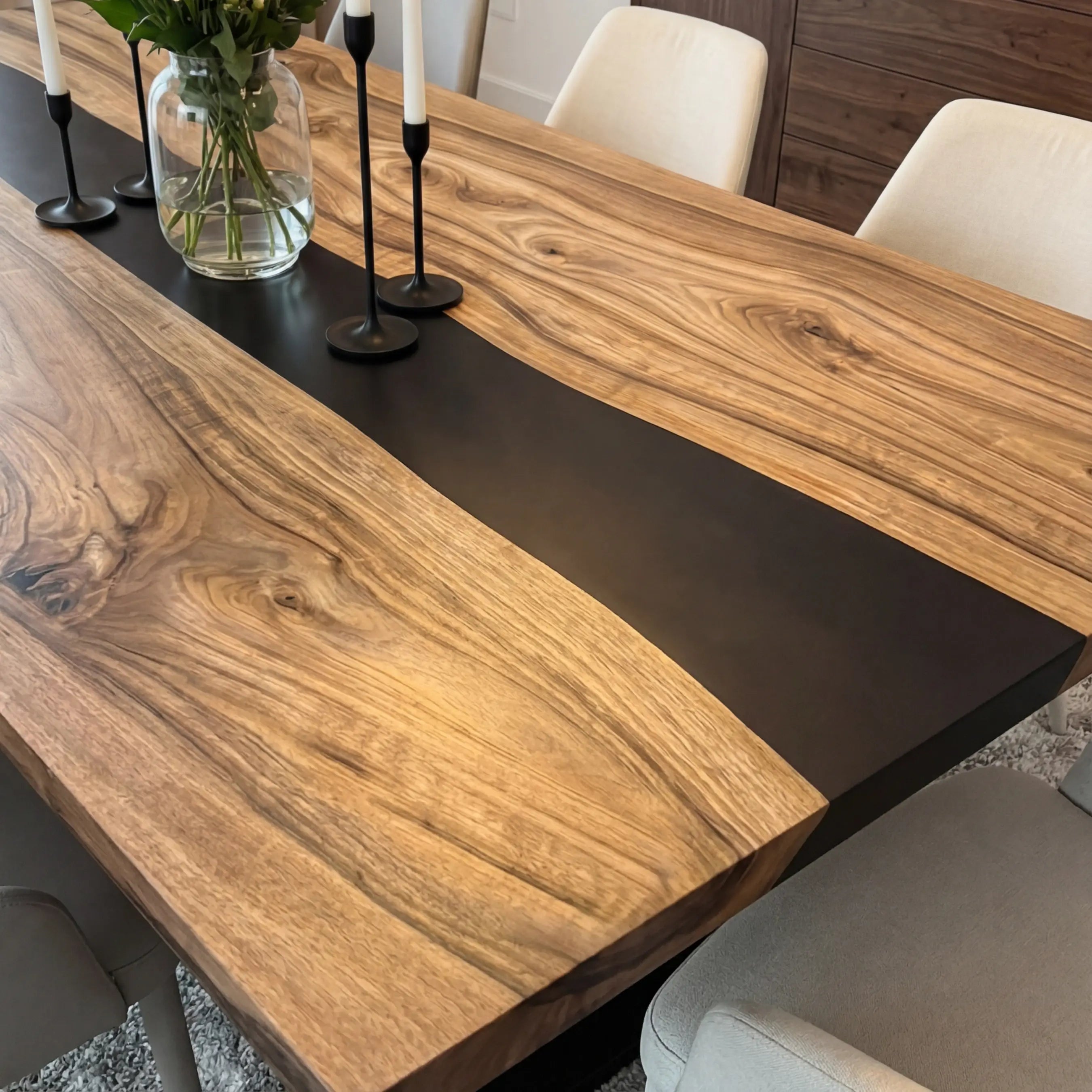 Custom Black Walnut Epoxy Resin River Table Black Resin ERM-74 - image 4 | ThawHome