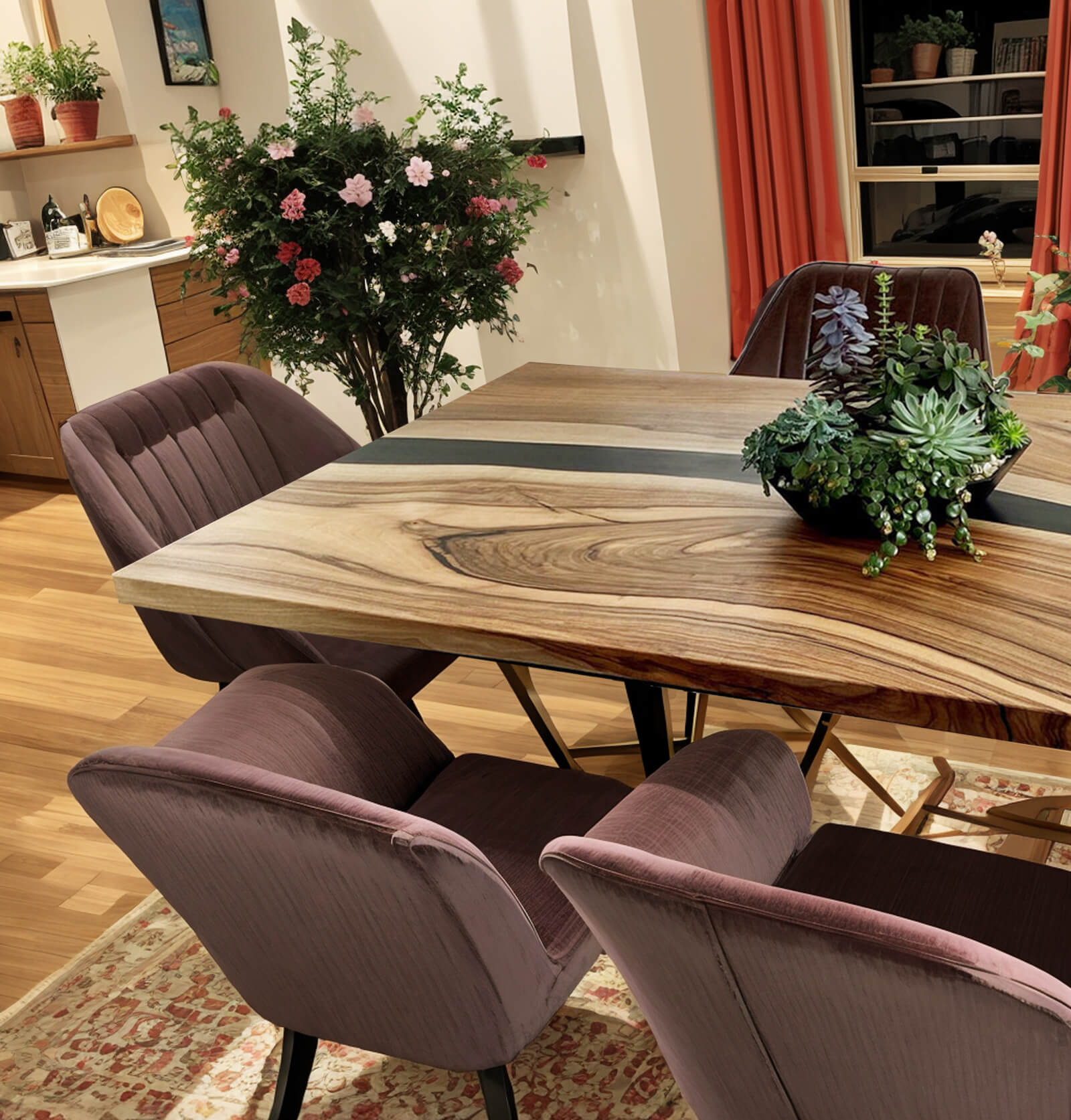 Custom Black Walnut Epoxy Resin River Table Black Resin ERT-43 - image 4 | ThawHome