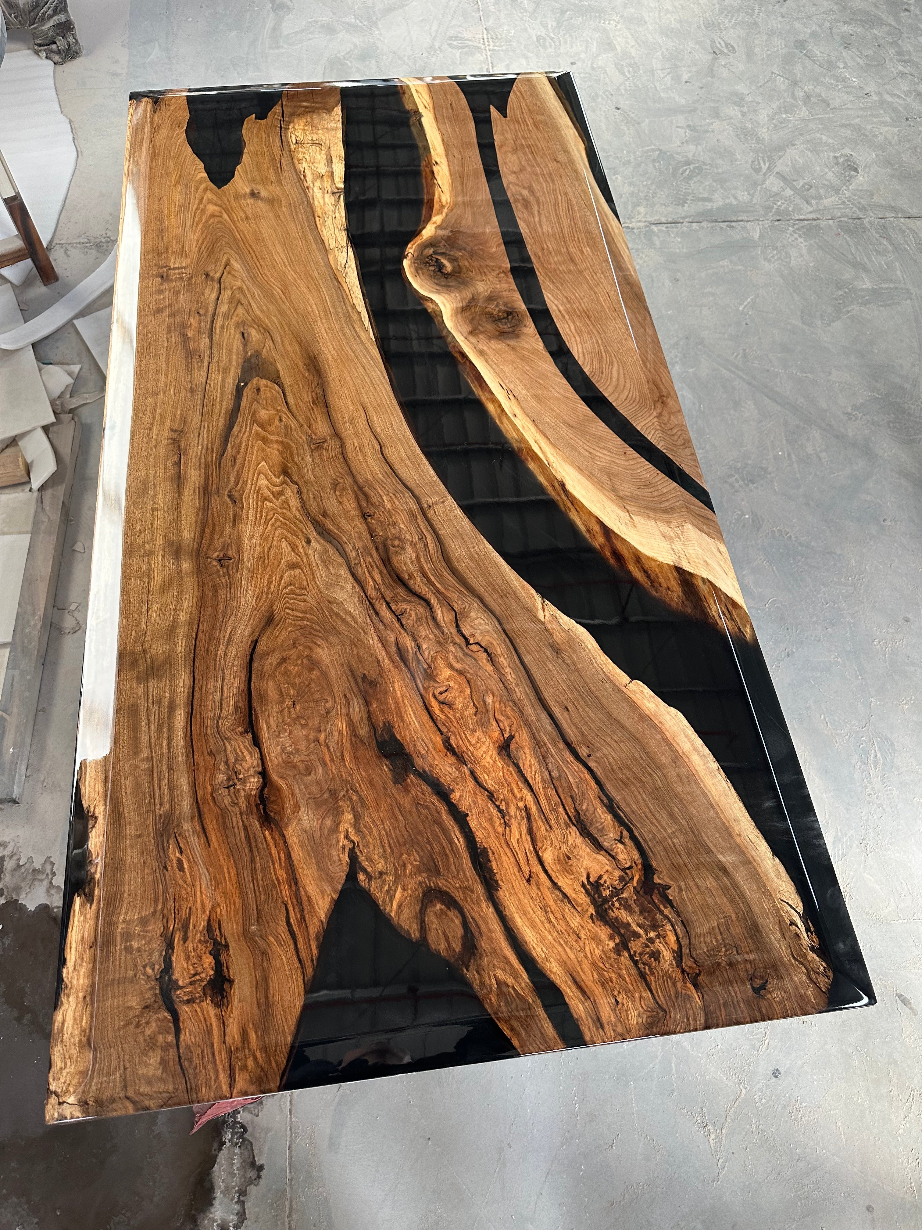 Custom Black Walnut Epoxy Resin River Table Black Resin ERT-50 - image 11 | ThawHome