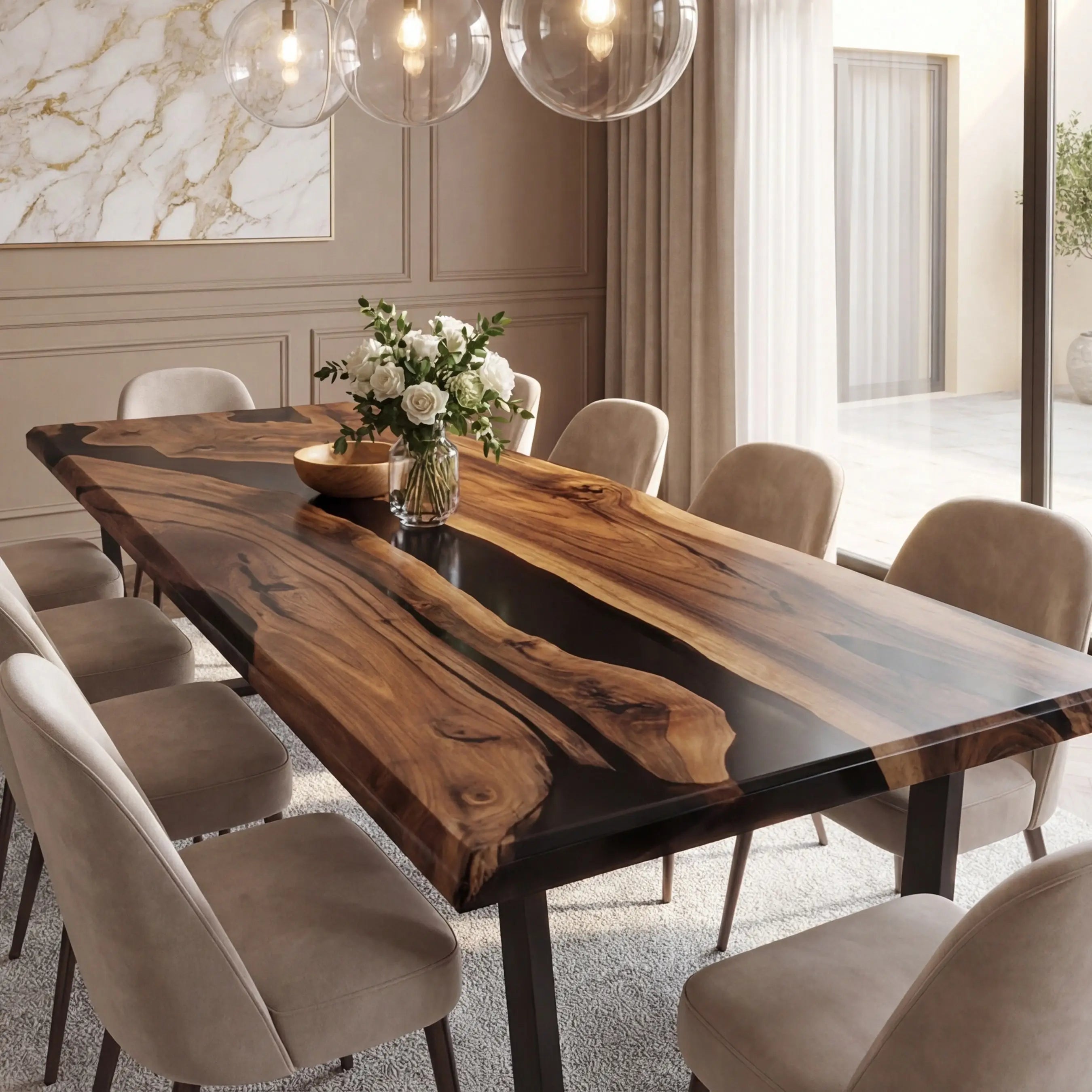 Custom Black Walnut Epoxy Resin River Table Black Resin ERT-50 - image 4 | ThawHome
