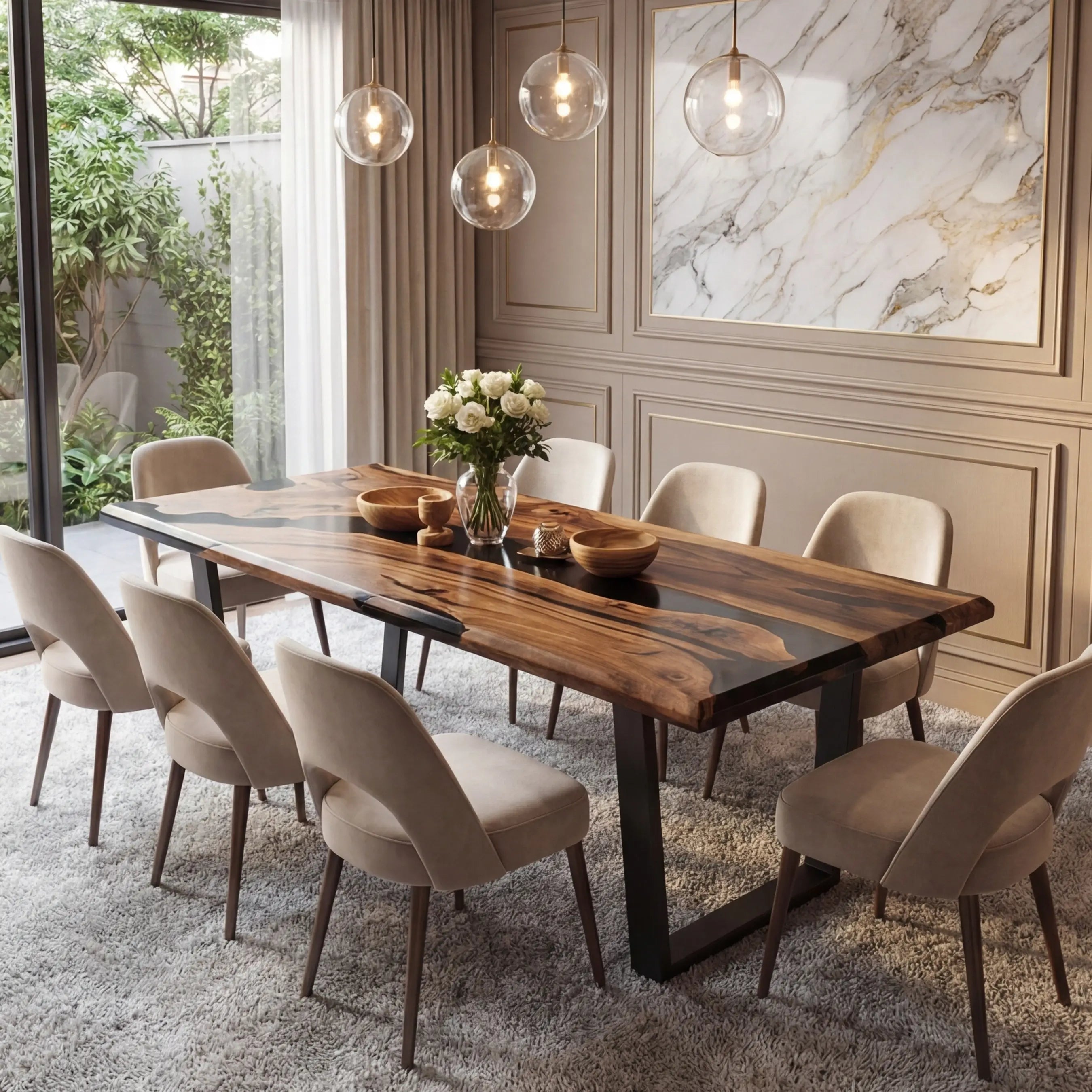Custom Black Walnut Epoxy Resin River Table Black Resin ERT-50 - image 2 | ThawHome