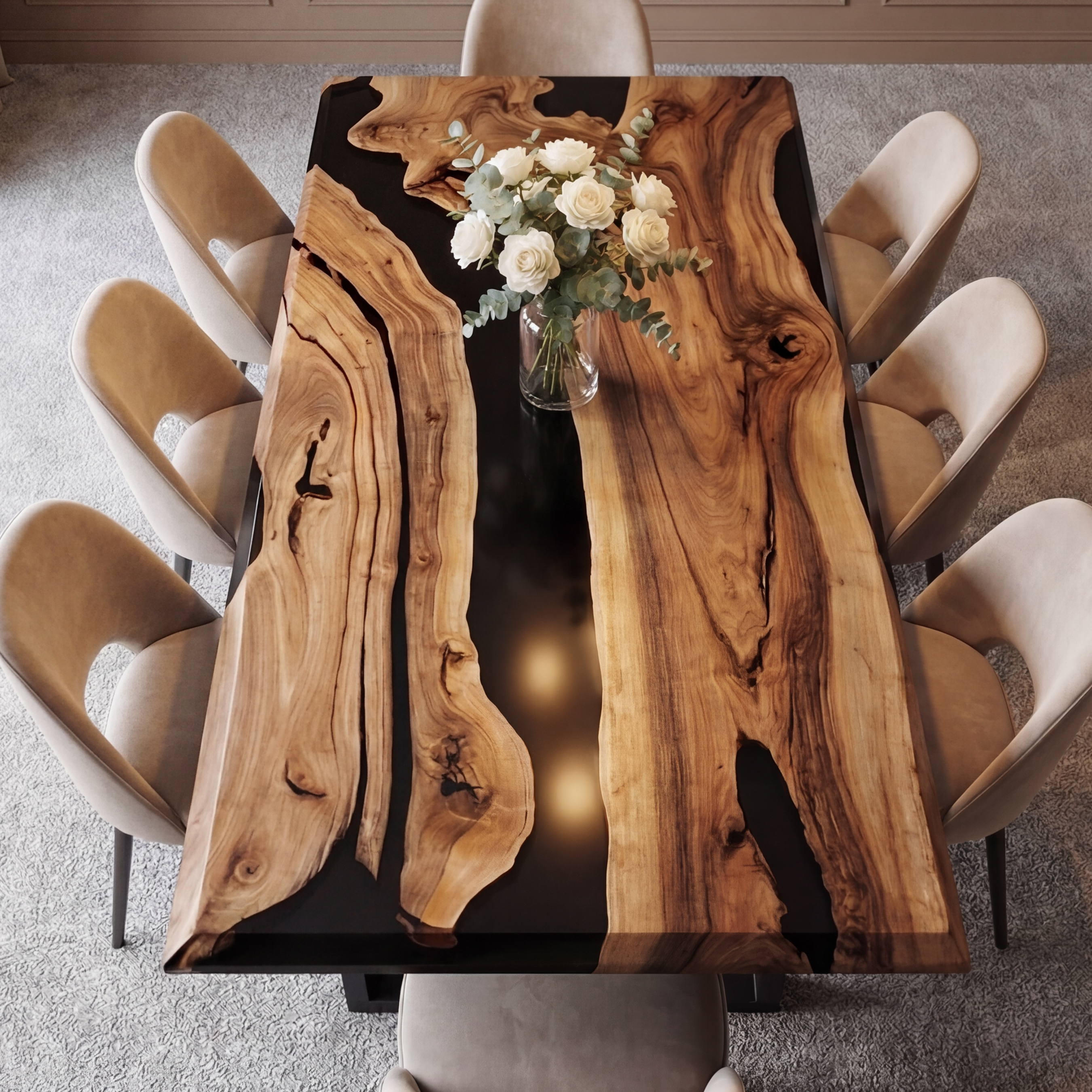 Custom Black Walnut Epoxy Resin River Table Black Resin ERT-50 - image 1 | ThawHome