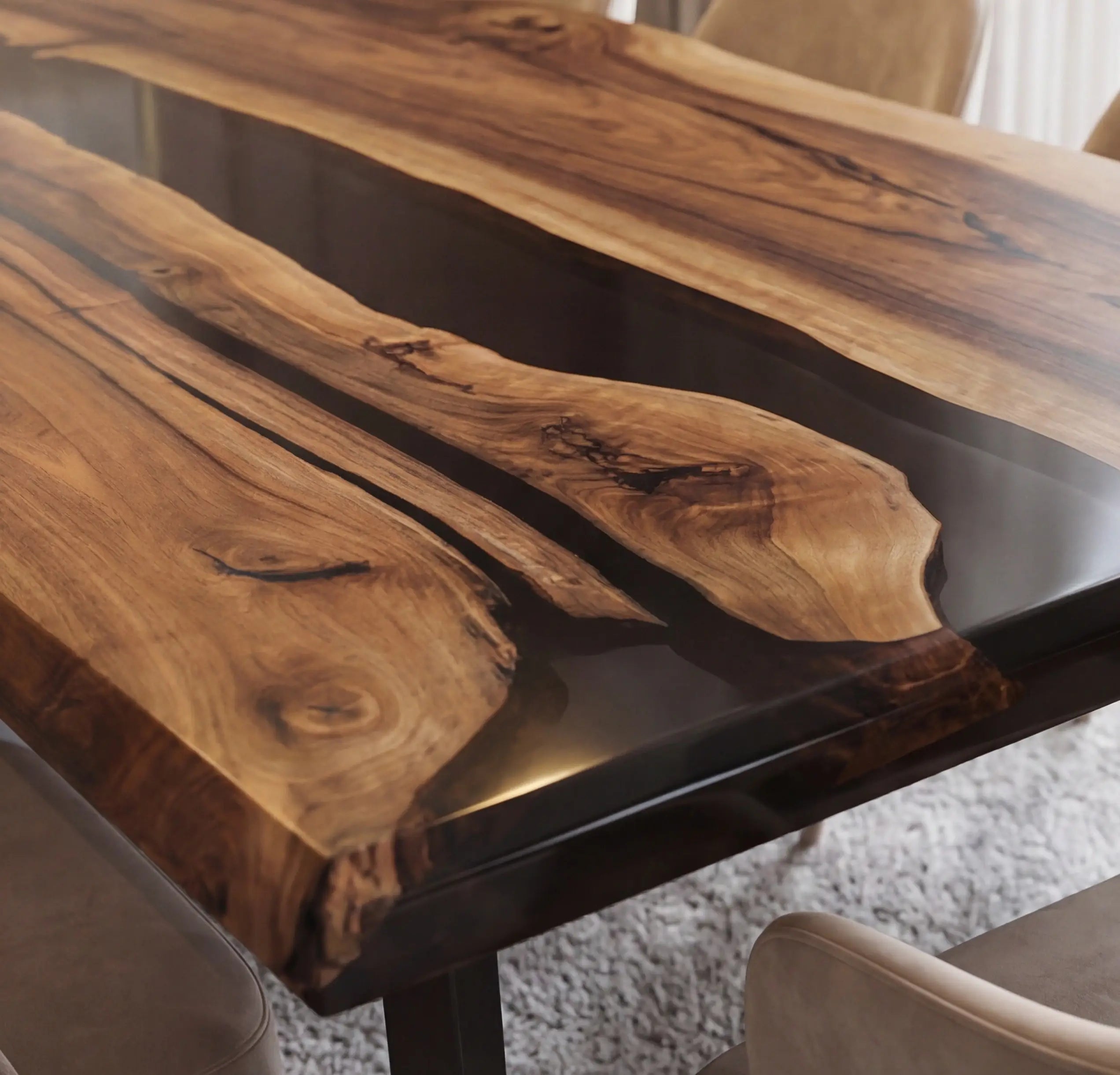 Custom Black Walnut Epoxy Resin River Table Black Resin ERT-50 - image 7 | ThawHome